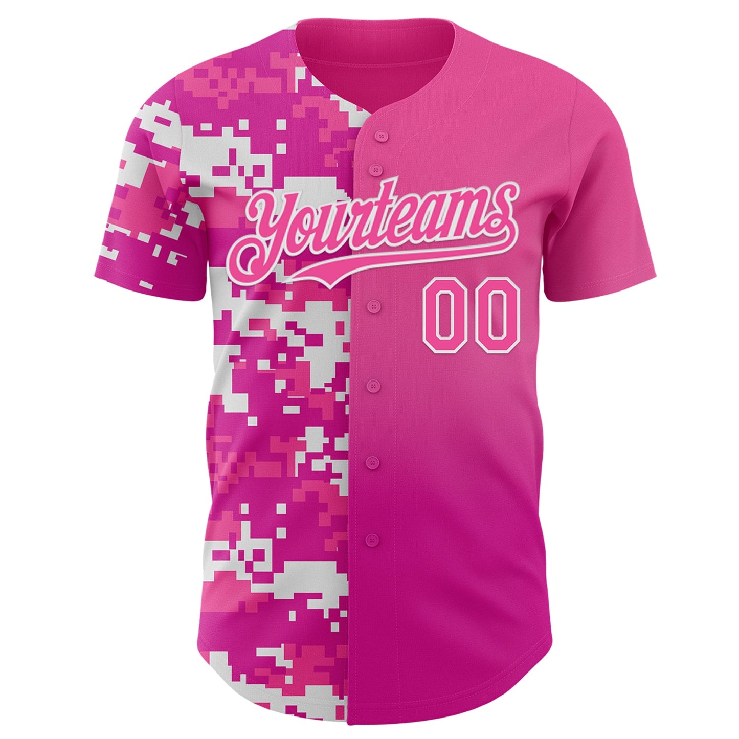 Custom Pink Deep Pink-White Half Camo Ombre Authentic Baseball Jersey view 2
