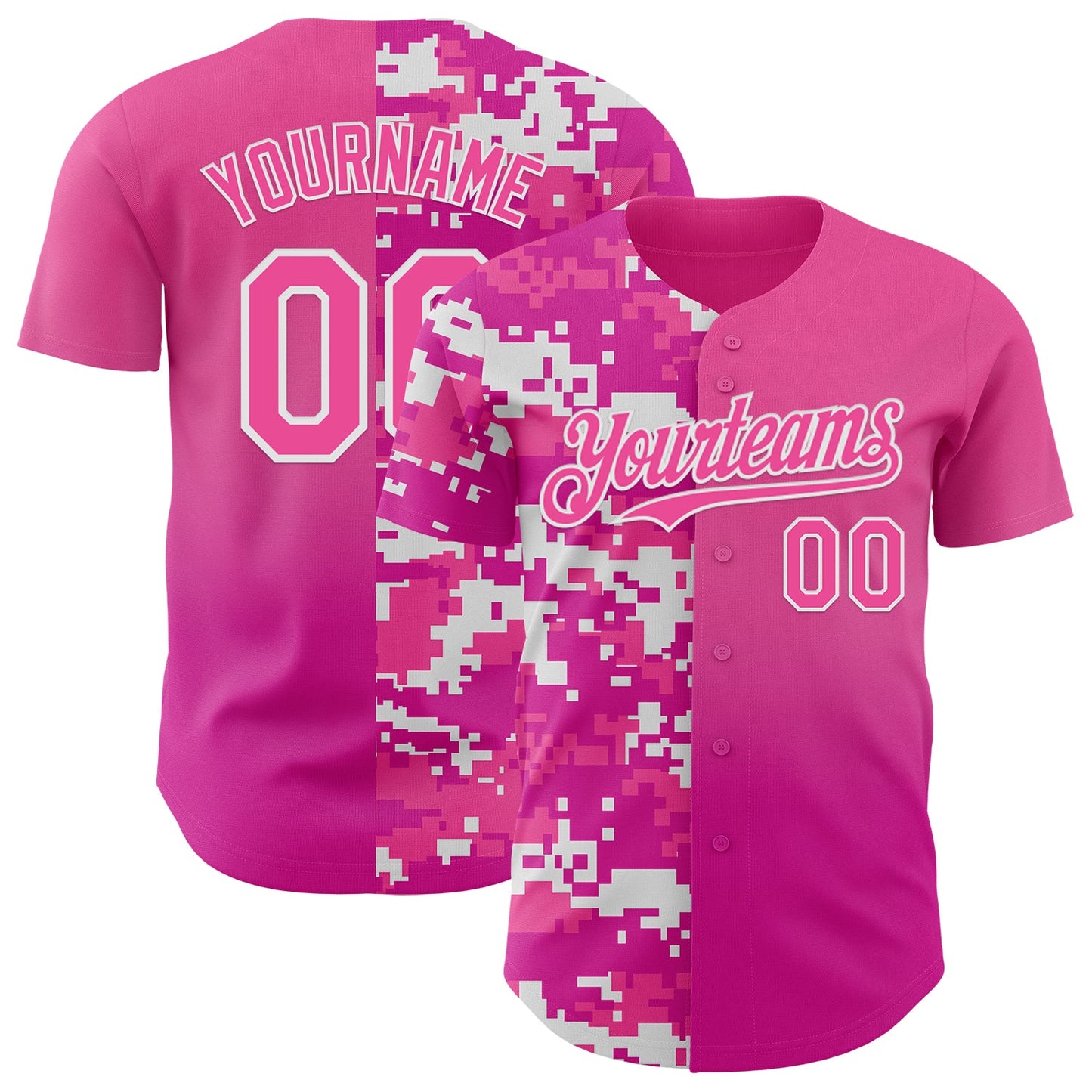 Custom Pink Deep Pink-White Half Camo Ombre Authentic Baseball Jersey - Main View