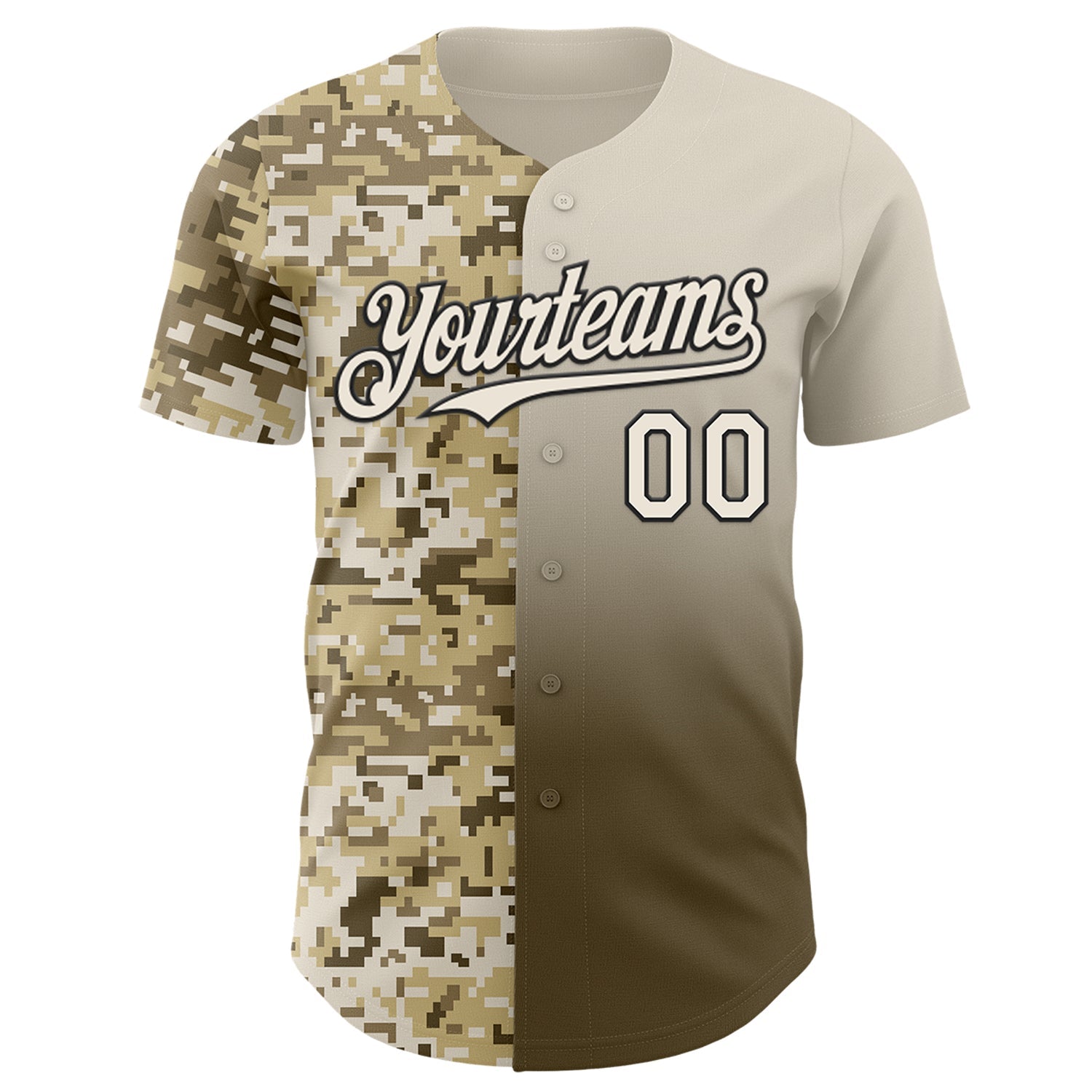 Custom Cream Olive-Black Half Camo Ombre Authentic Baseball Jersey view 2
