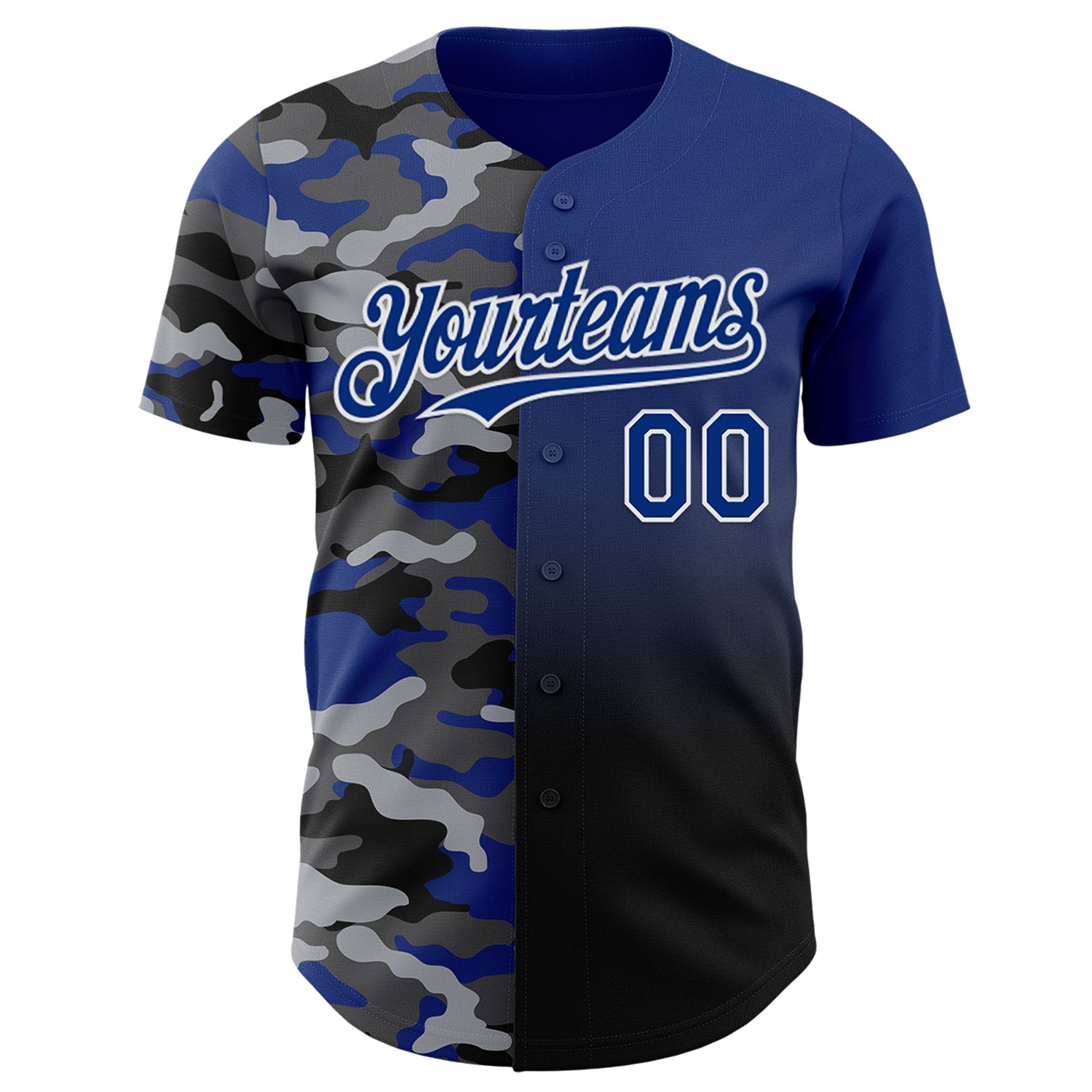 Custom Royal Black-White Half Camo Ombre Authentic Baseball Jersey view 2