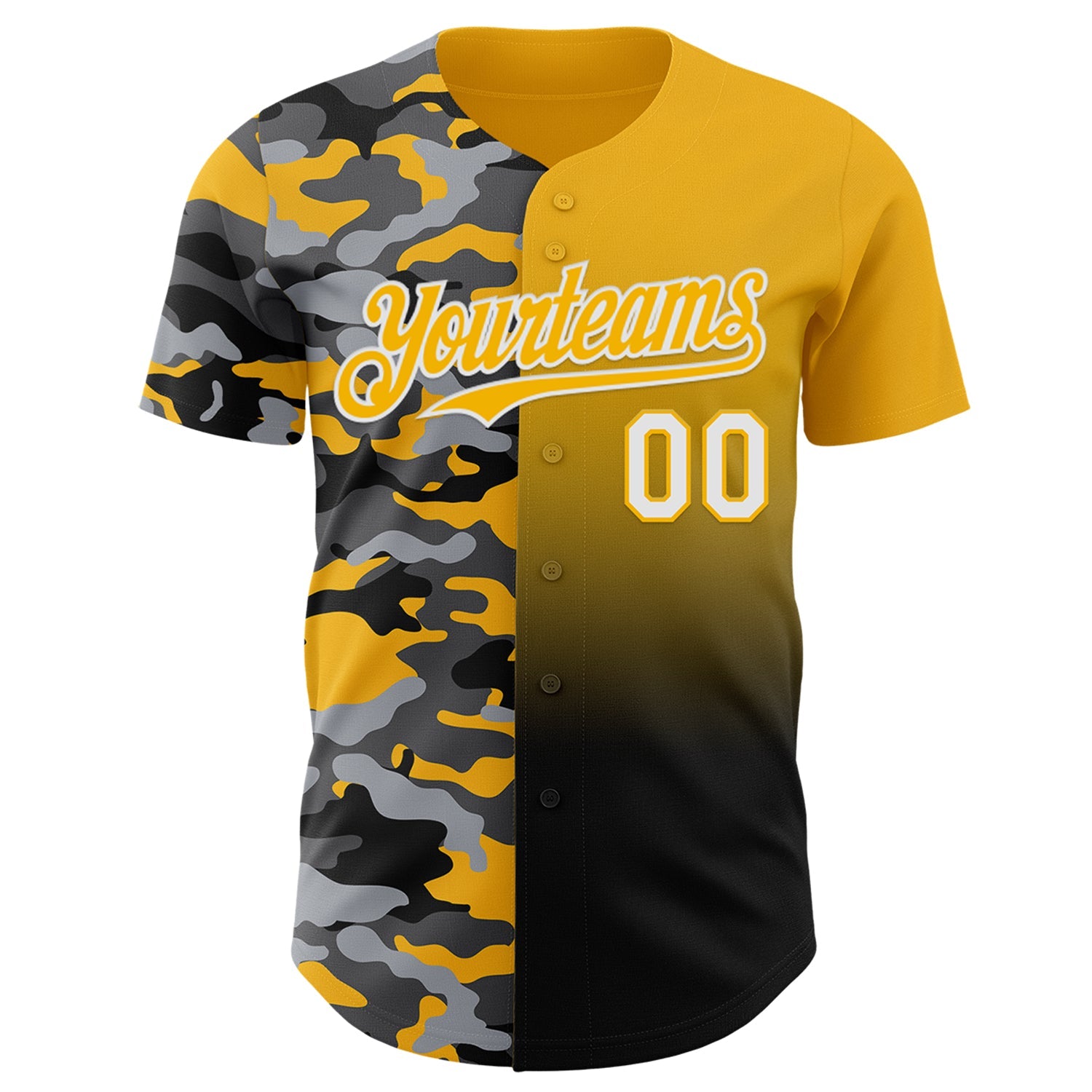 Custom Gold White-Black Half Camo Ombre Authentic Baseball Jersey view 2