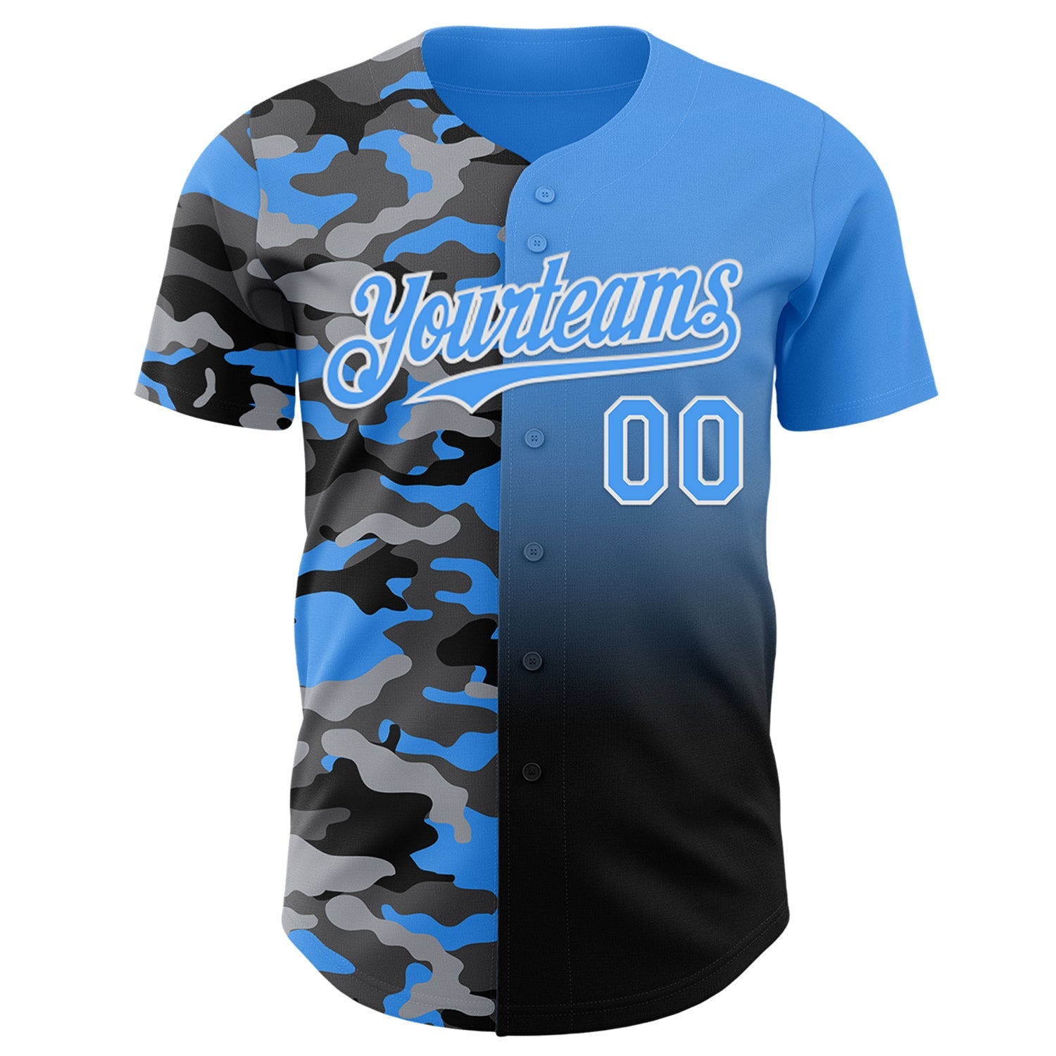 Custom Electric Blue Black-White Half Camo Ombre Authentic Baseball Jersey view 2