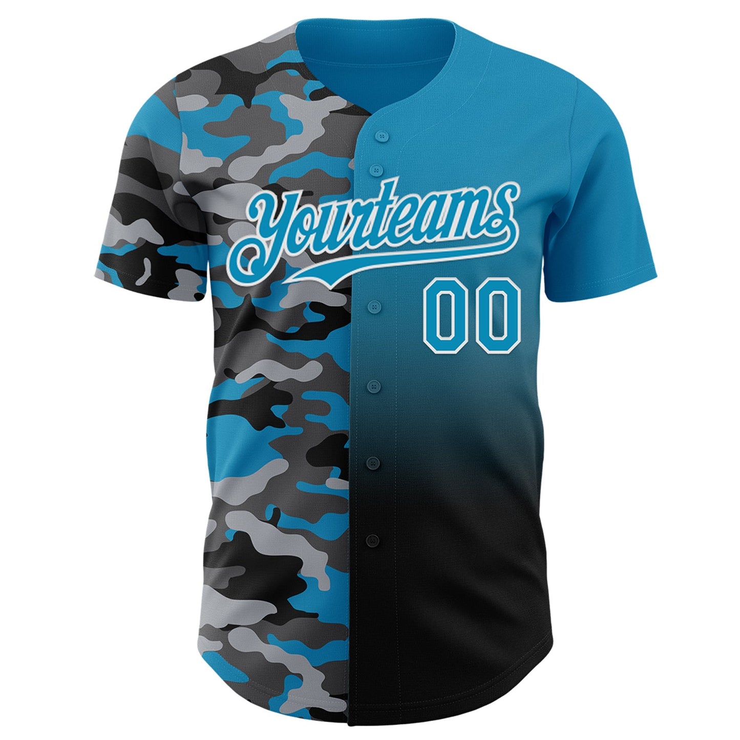 Custom Panther Blue Black-White Half Camo Ombre Authentic Baseball Jersey view 2