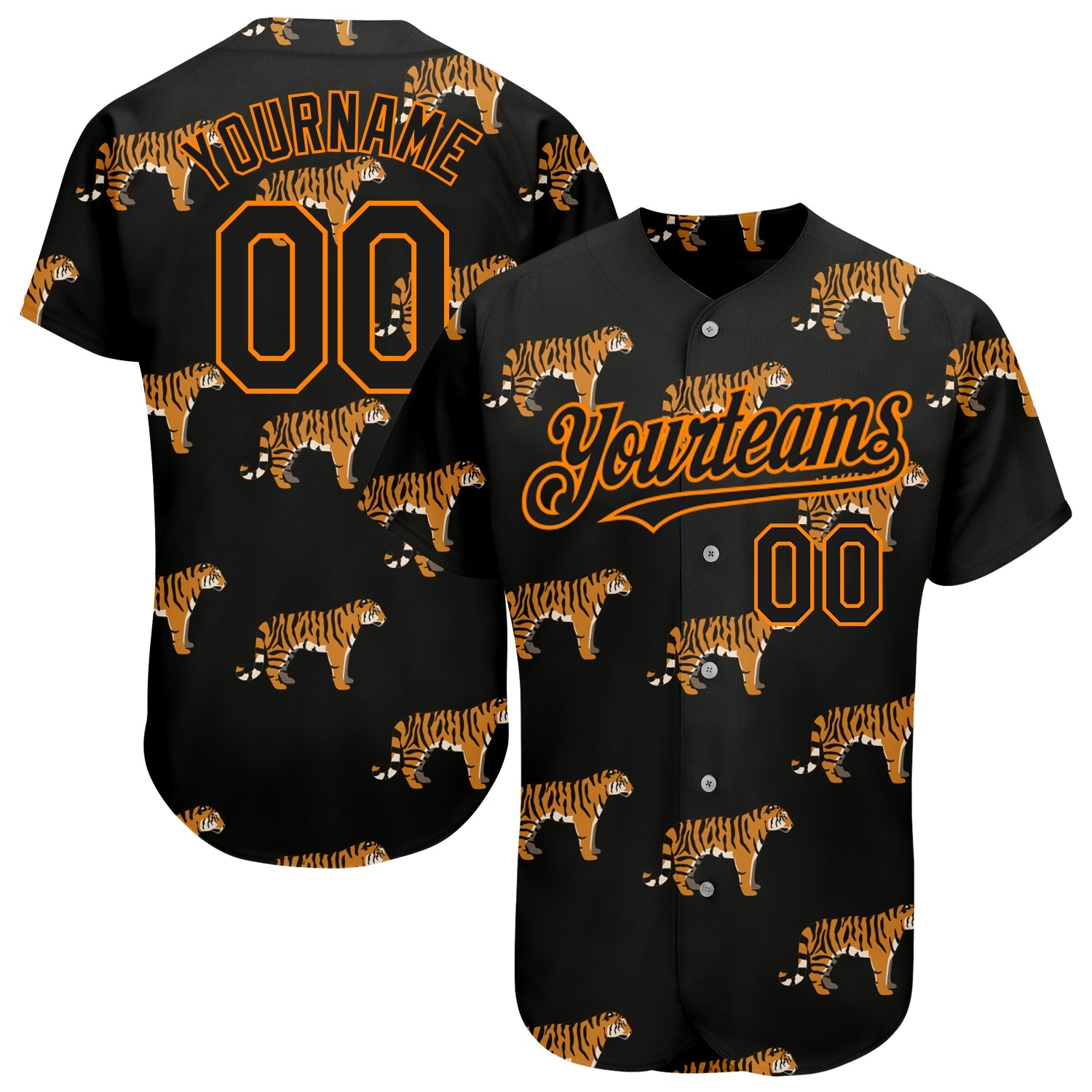 Custom Black Bay Orange 3D Pattern Design Tiger Authentic Baseball Jersey - Main View