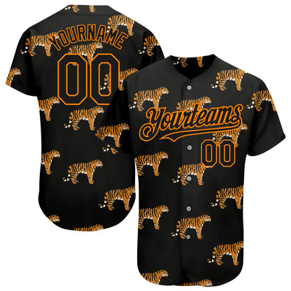 Custom Black Bay Orange 3D Pattern Design Tiger Authentic Baseball Jersey - Main View