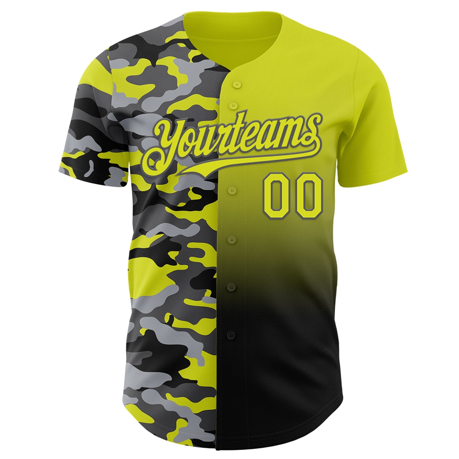 Custom Neon Yellow Black-Steel Gray Half Camo Ombre Authentic Baseball Jersey view 2