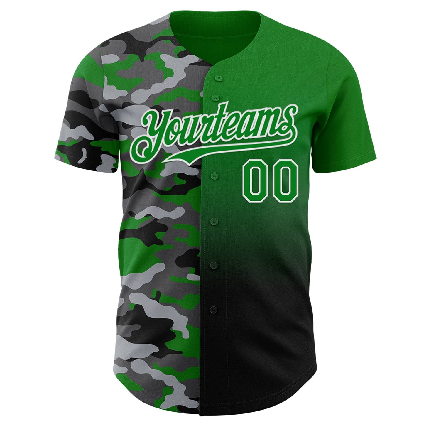Custom Grass Green Black-White Half Camo Ombre Authentic Baseball Jersey view 2