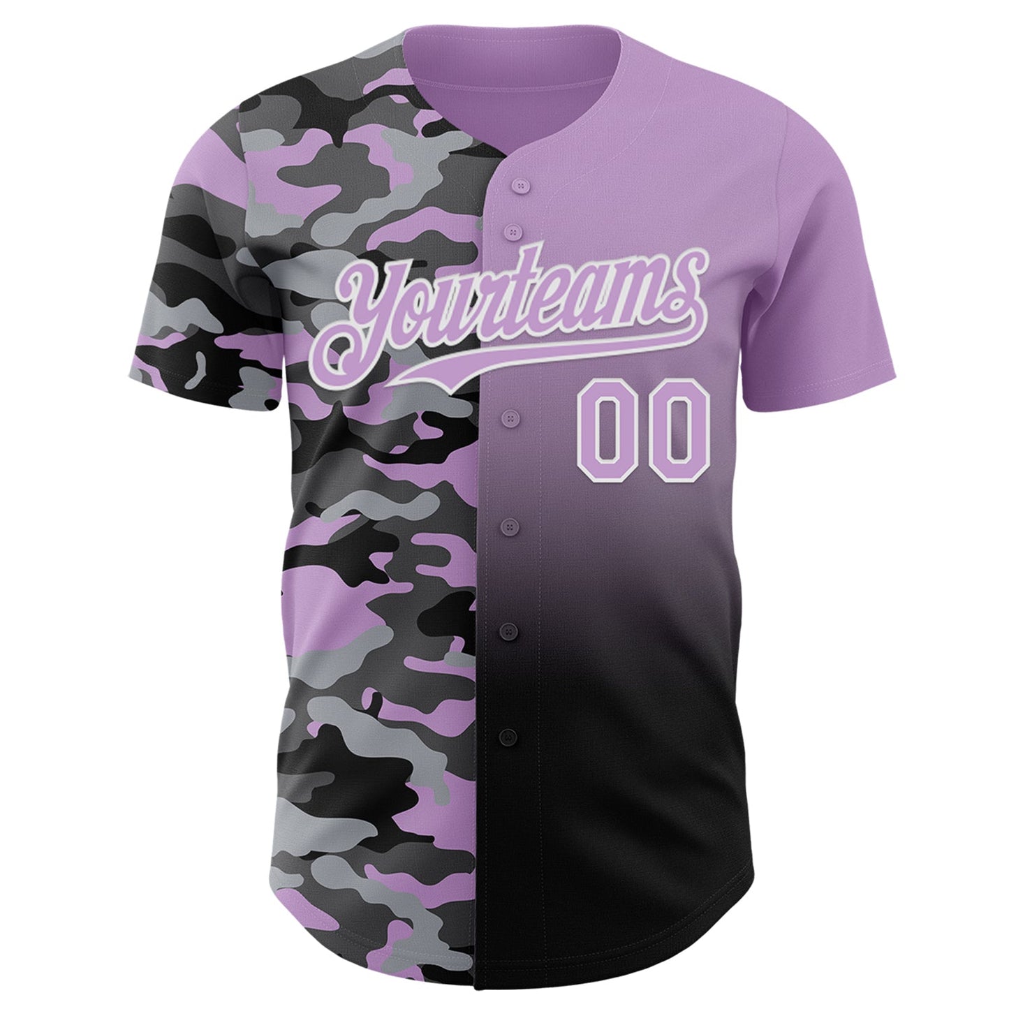 Custom Light Purple Black-White Half Camo Ombre Authentic Baseball Jersey view 2