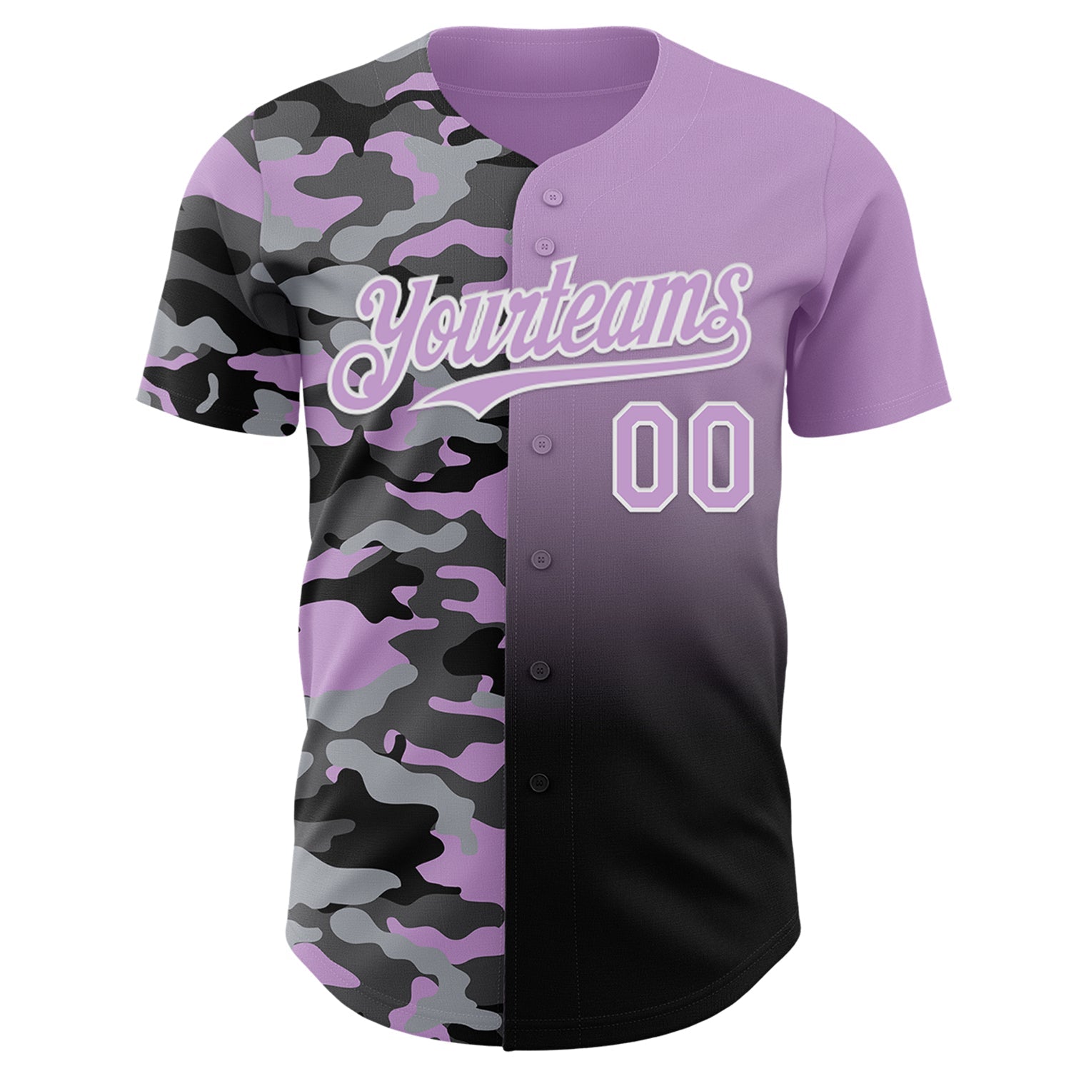 Custom Light Purple Black-White Half Camo Ombre Authentic Baseball Jersey view 2