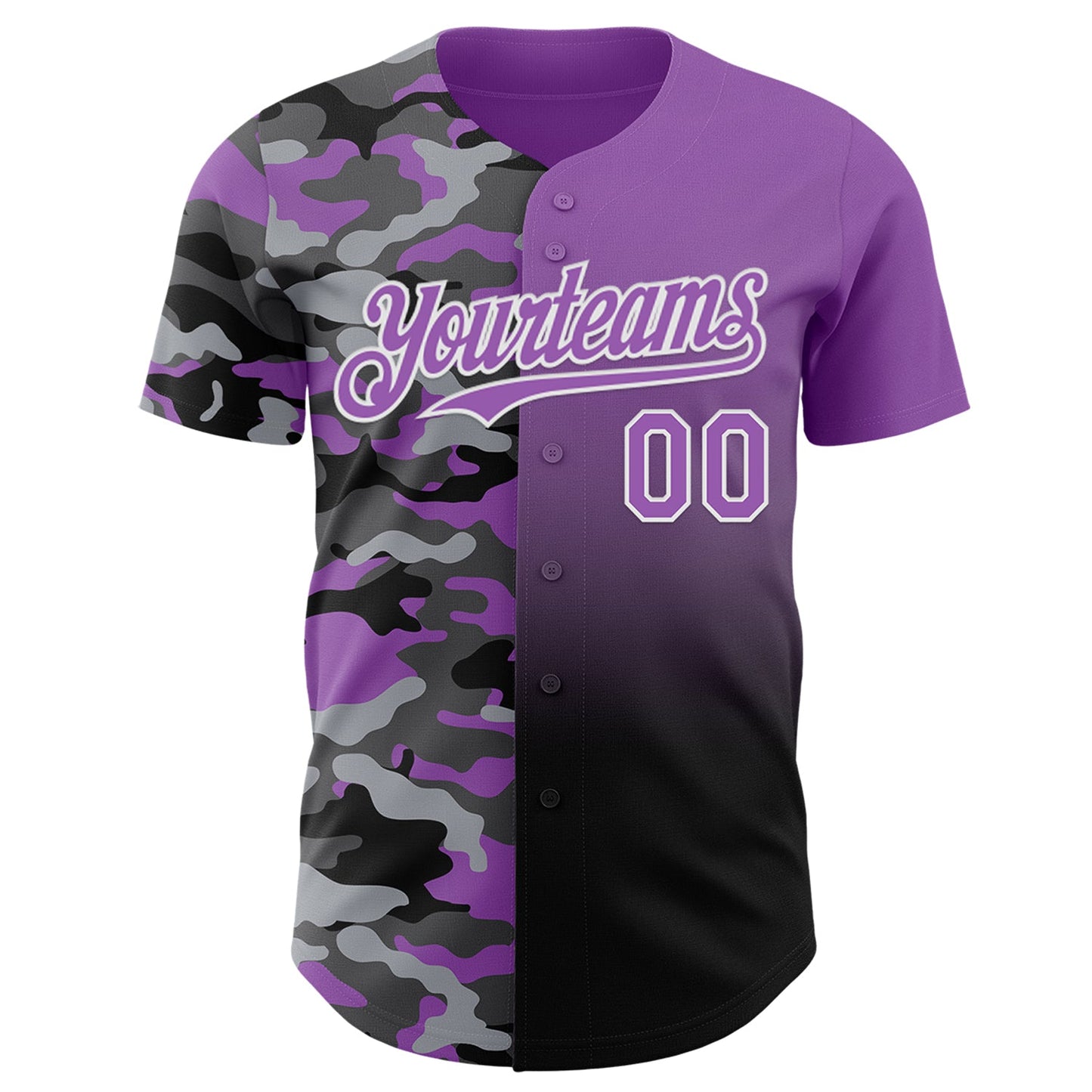 Custom Medium Purple Black-White Half Camo Ombre Authentic Baseball Jersey view 2