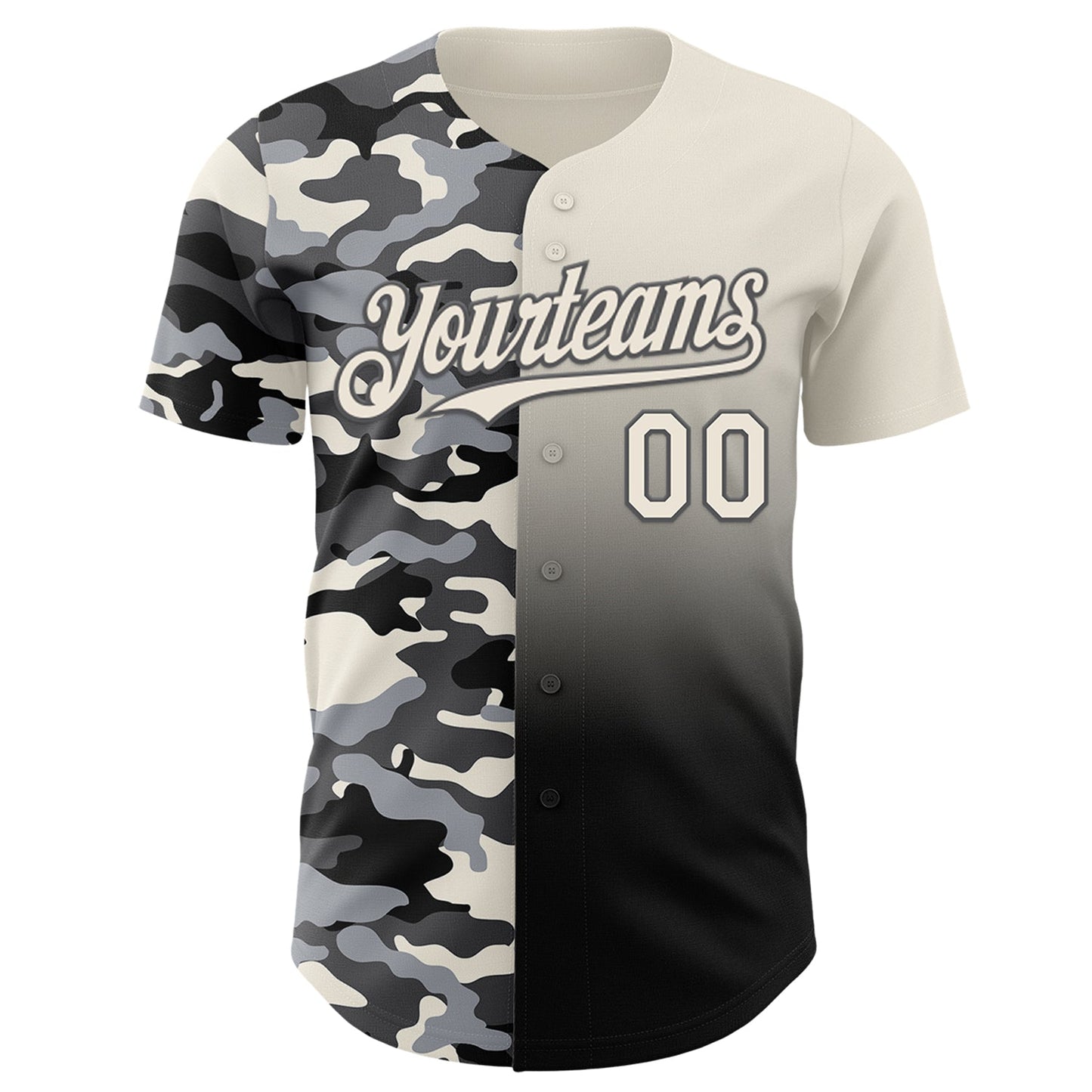 Custom Cream Black-Steel Gray Half Camo Ombre Authentic Baseball Jersey view 2