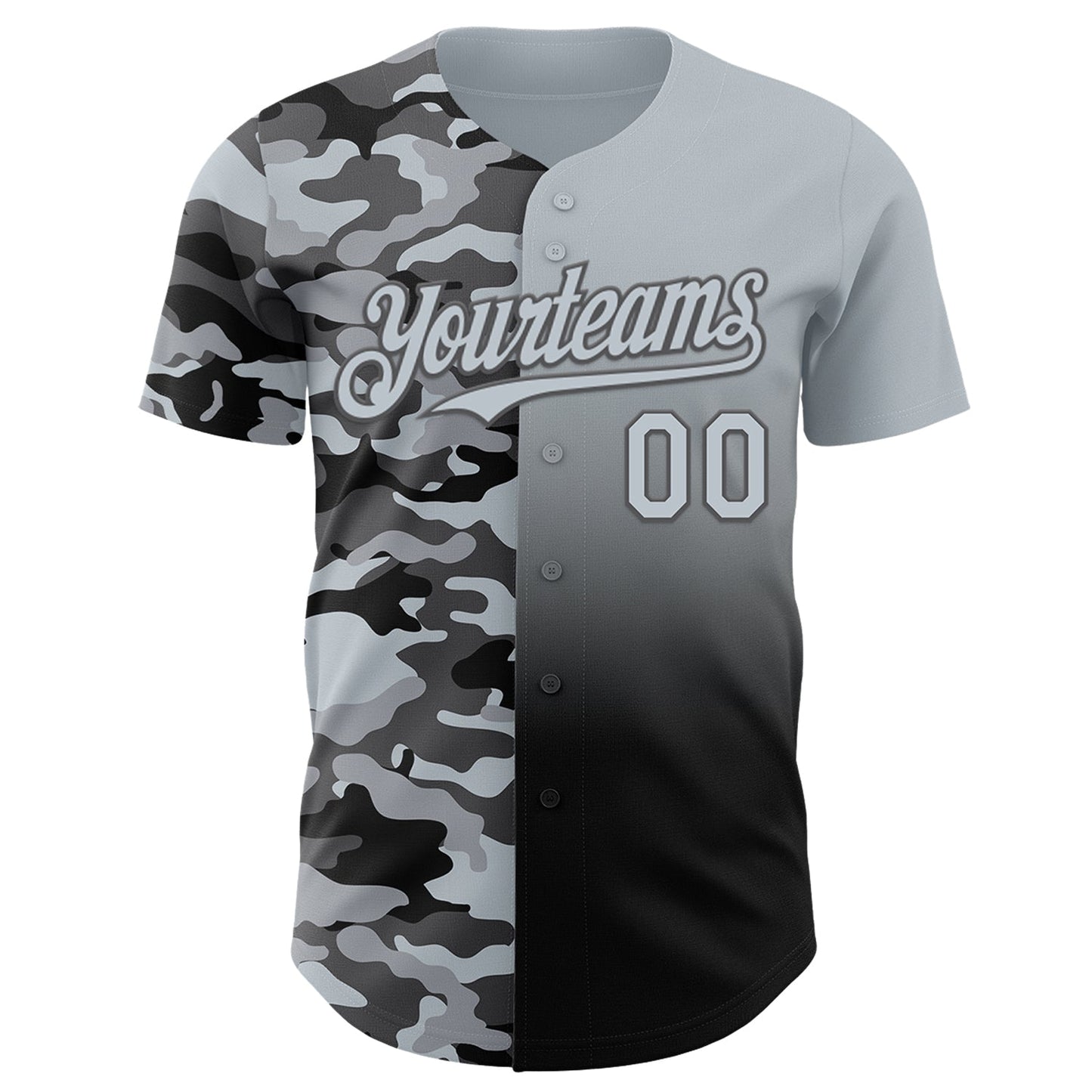 Custom Silver Black-Steel Gray Half Camo Ombre Authentic Baseball Jersey view 2