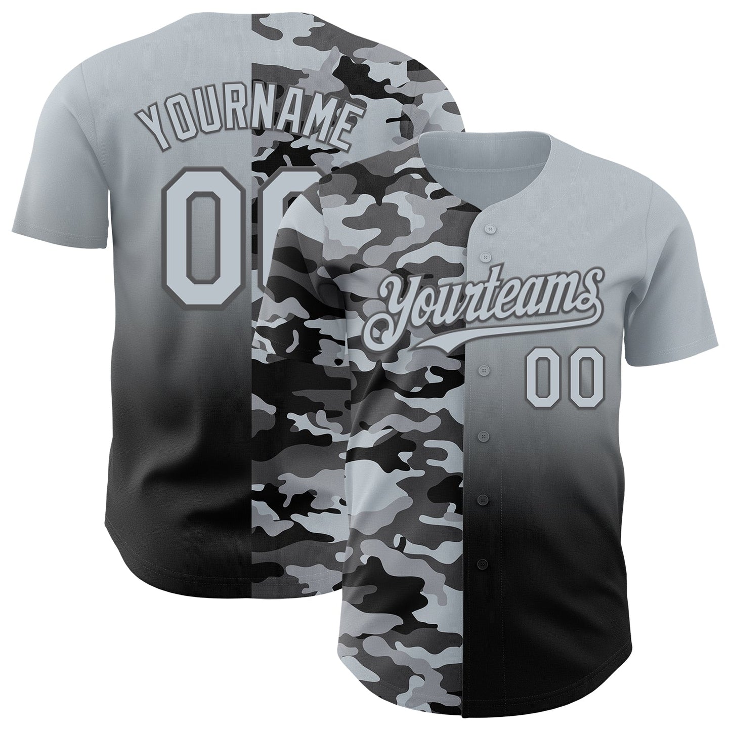 Custom Silver Black-Steel Gray Half Camo Ombre Authentic Baseball Jersey - Main View