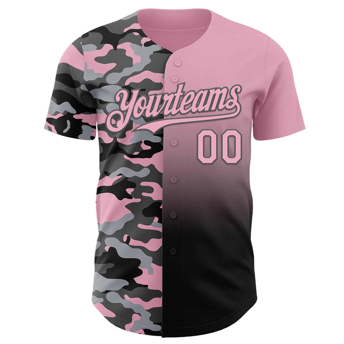 Custom Light Pink Black-Steel Gray Half Camo Ombre Authentic Baseball Jersey view 2