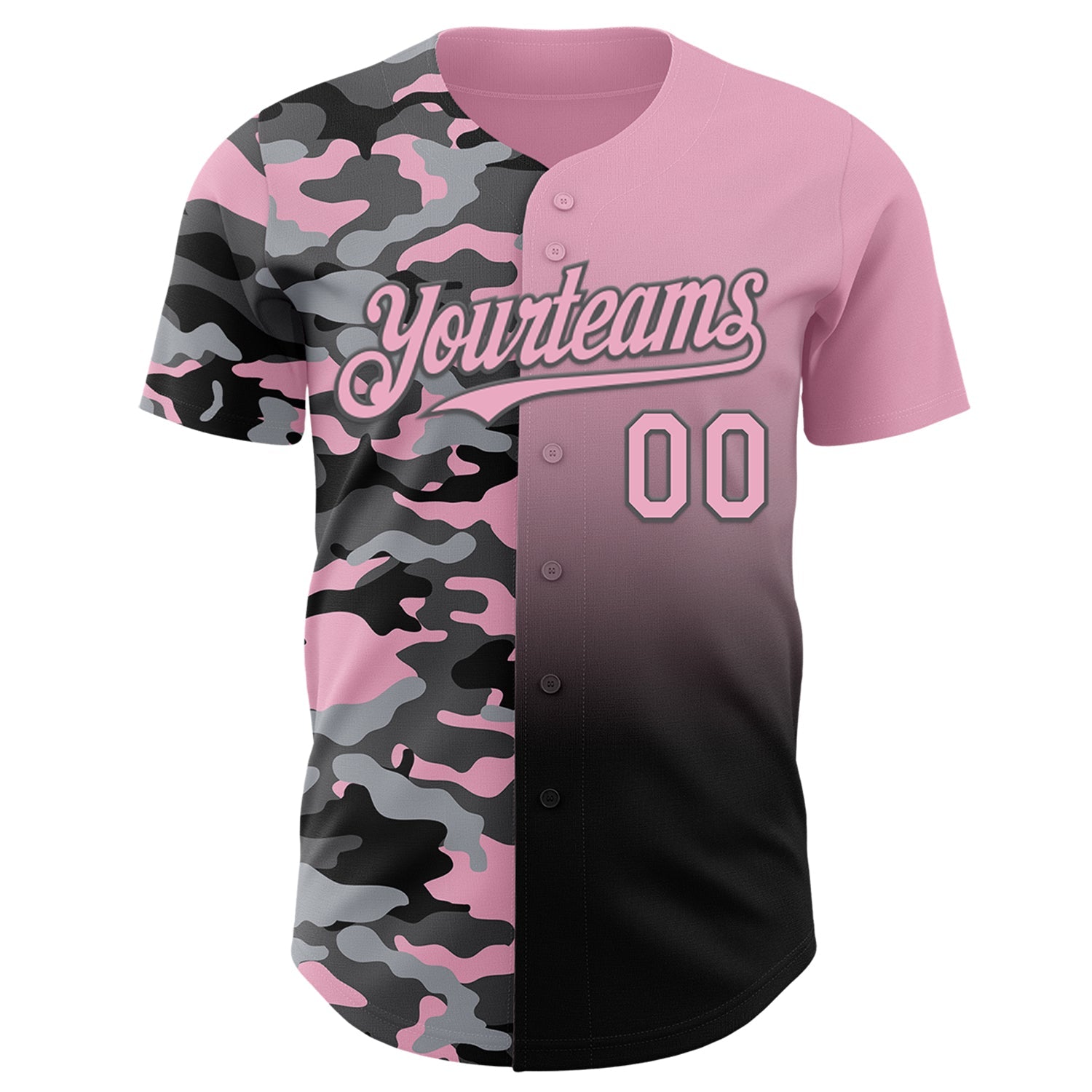 Custom Light Pink Black-Steel Gray Half Camo Ombre Authentic Baseball Jersey view 2