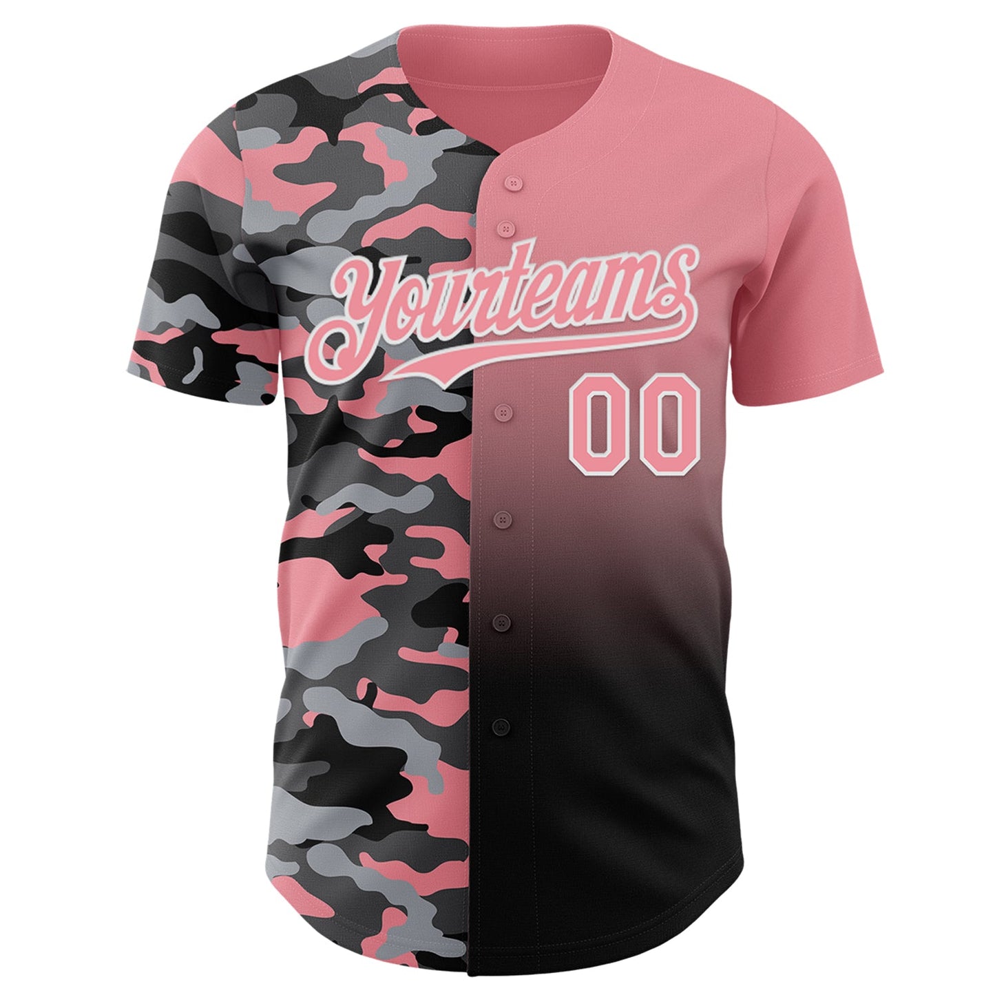 Custom Medium Pink Black-White Half Camo Ombre Authentic Baseball Jersey view 2