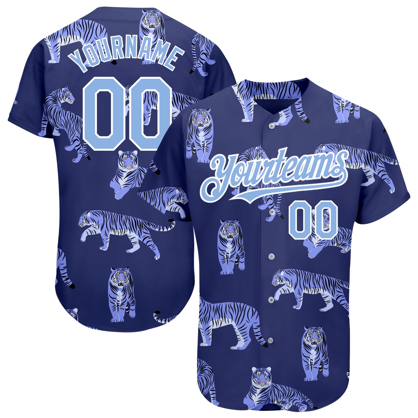 Custom Dark Purple Light Blue-White 3D Pattern Design Tiger Authentic Baseball Jersey - Main View