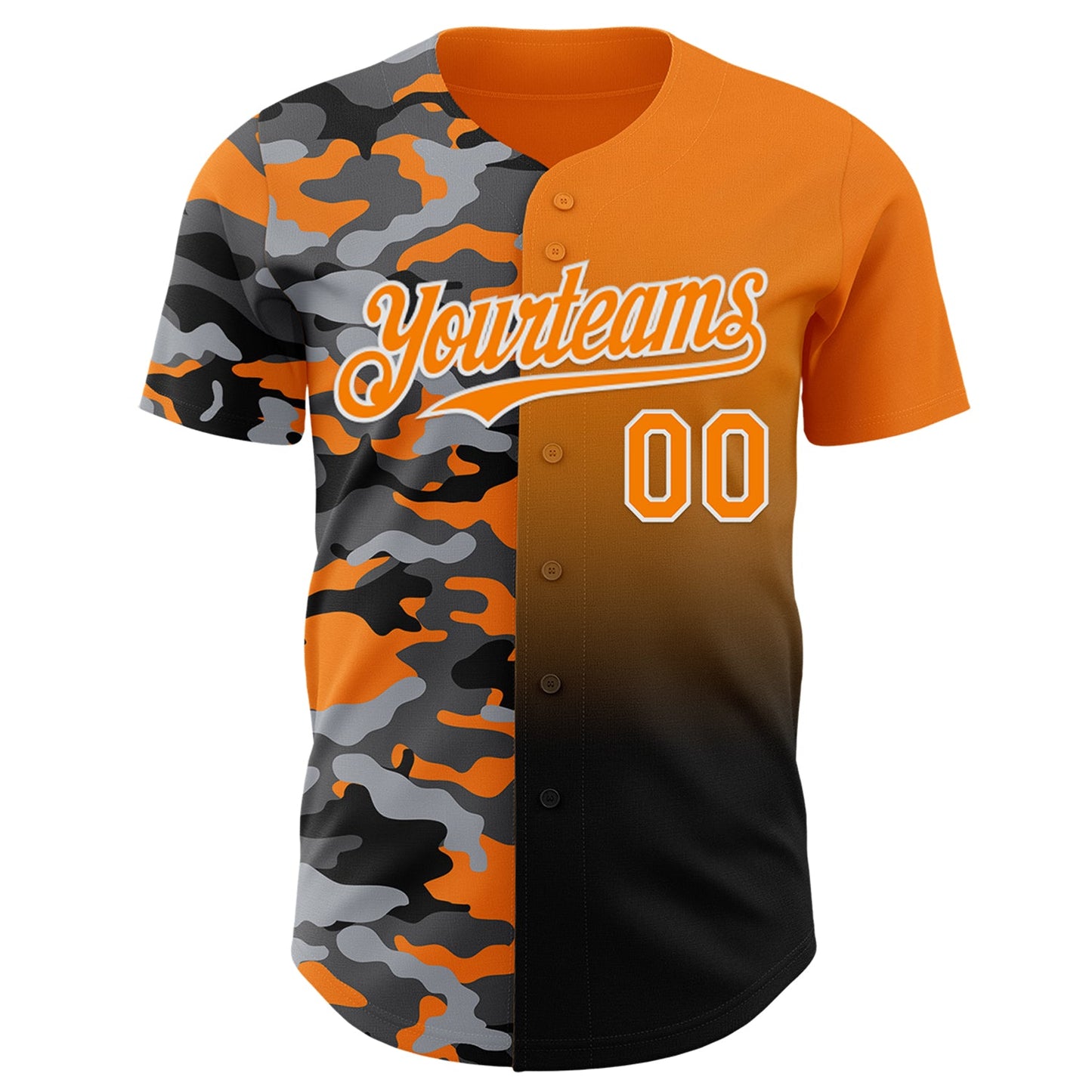 Custom Bay Orange Black-White Half Camo Ombre Authentic Baseball Jersey view 2