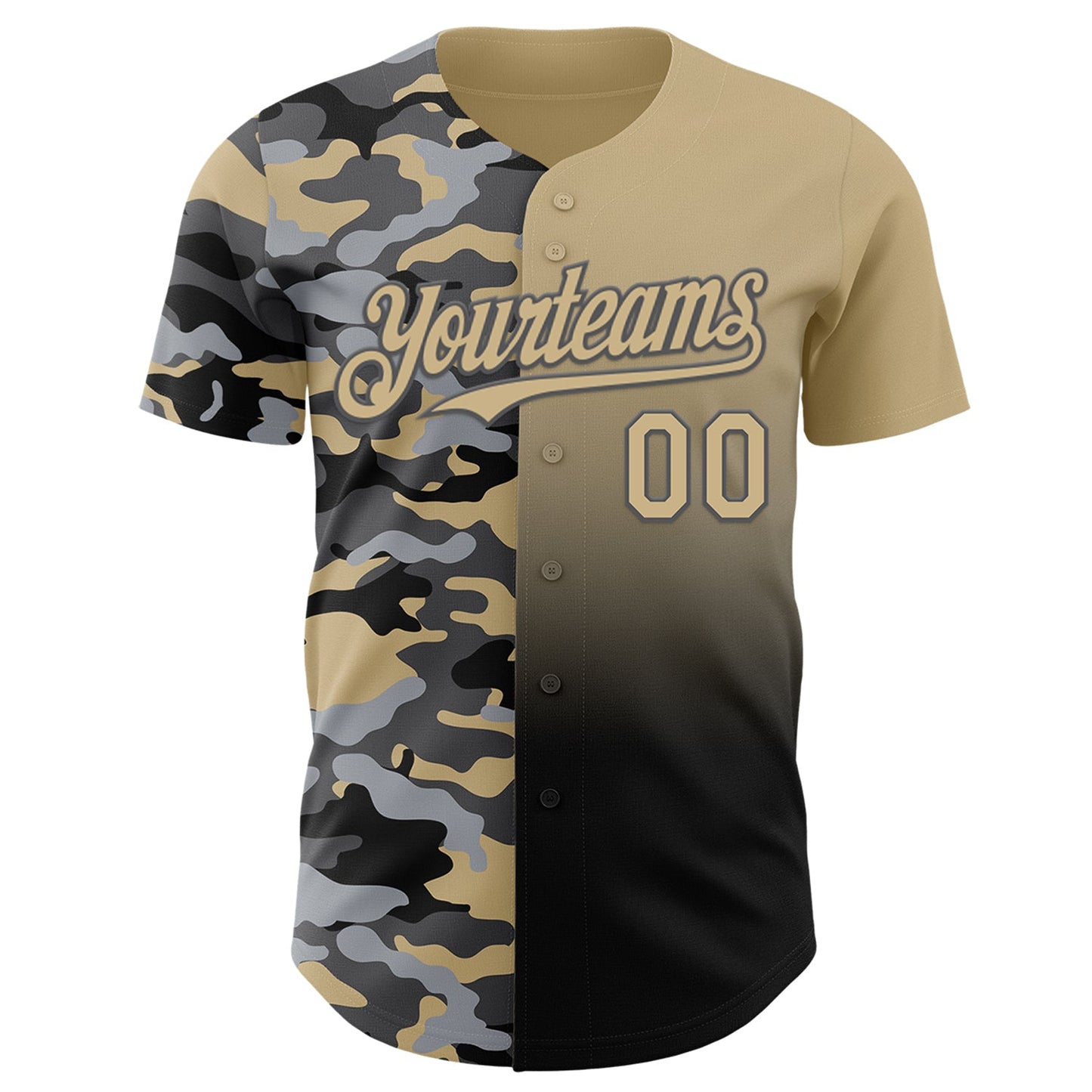 Custom Vegas Gold Black-Steel Gray Half Camo Ombre Authentic Baseball Jersey view 2