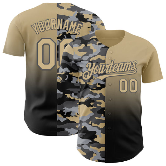 Custom Vegas Gold Black-Steel Gray Half Camo Ombre Authentic Baseball Jersey - Main View