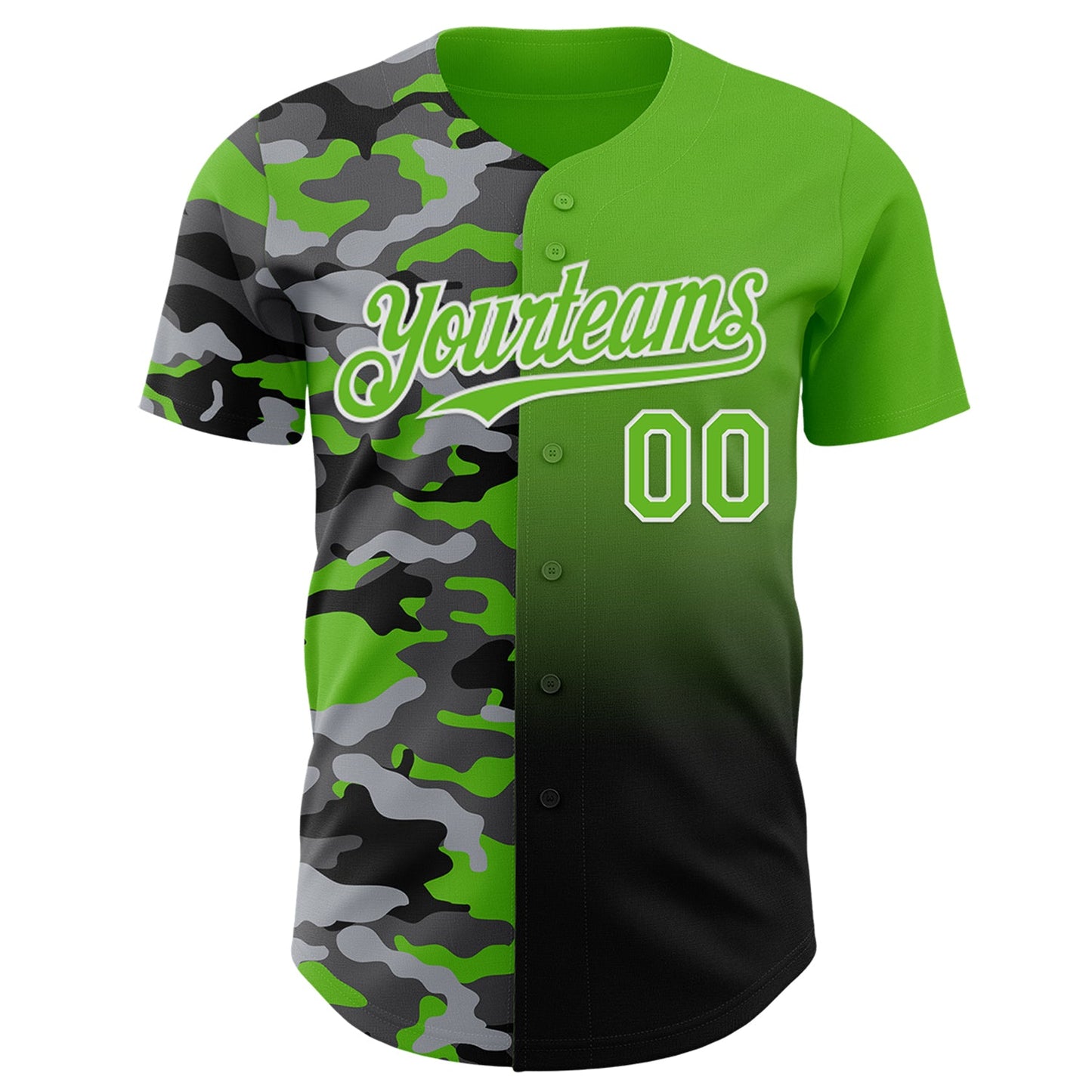 Custom Aurora Green Black-White Half Camo Ombre Authentic Baseball Jersey view 2