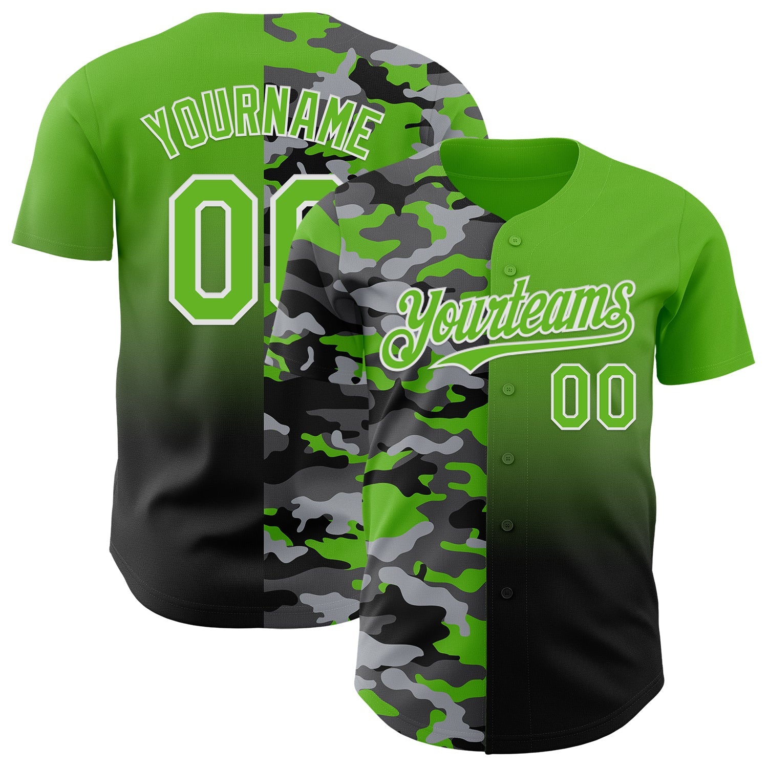Custom Aurora Green Black-White Half Camo Ombre Authentic Baseball Jersey - Main View