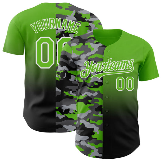 Custom Aurora Green Black-White Half Camo Ombre Authentic Baseball Jersey - Main View