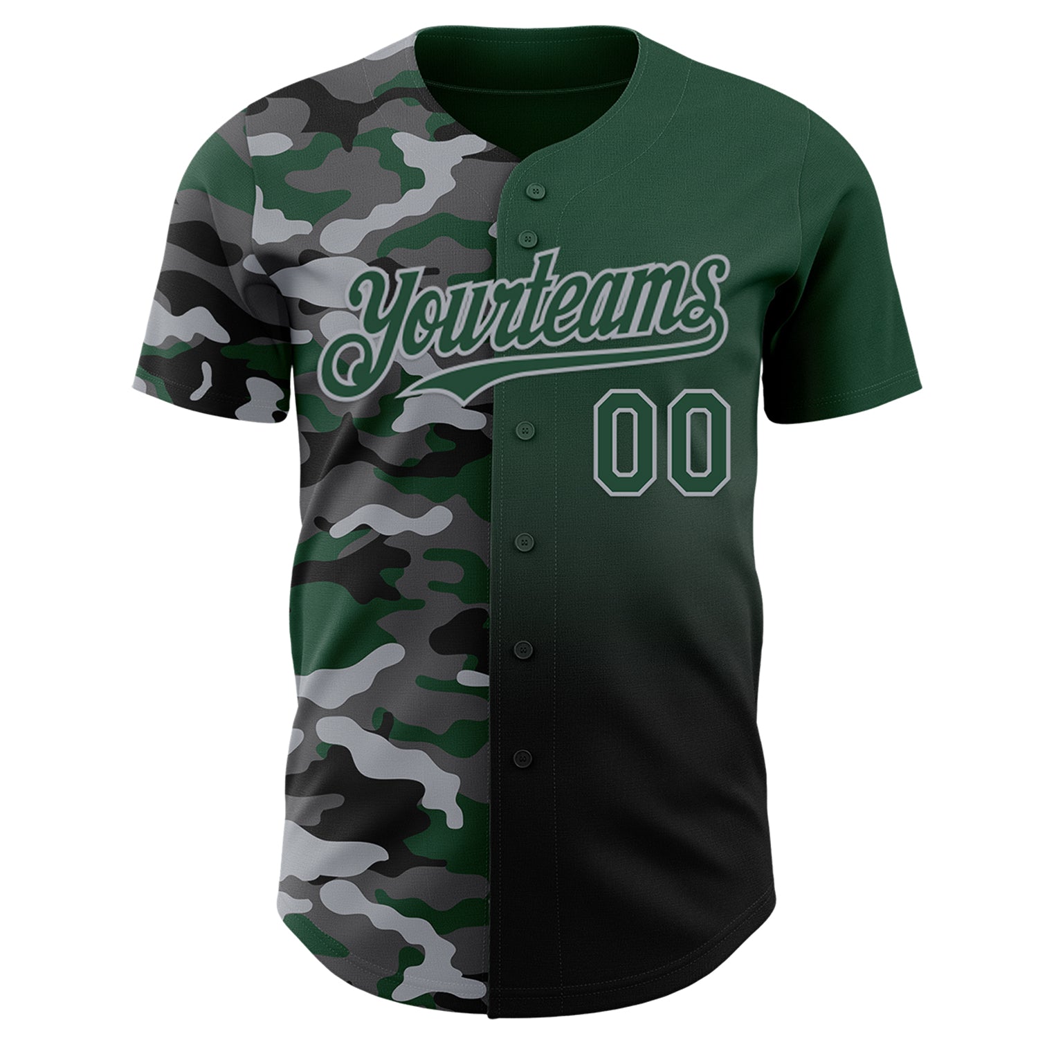 Custom Green Black-Gray Half Camo Ombre Authentic Baseball Jersey view 2