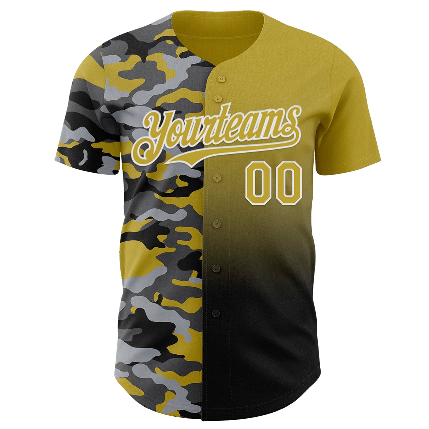 Custom Old Gold Black-White Half Camo Ombre Authentic Baseball Jersey view 2
