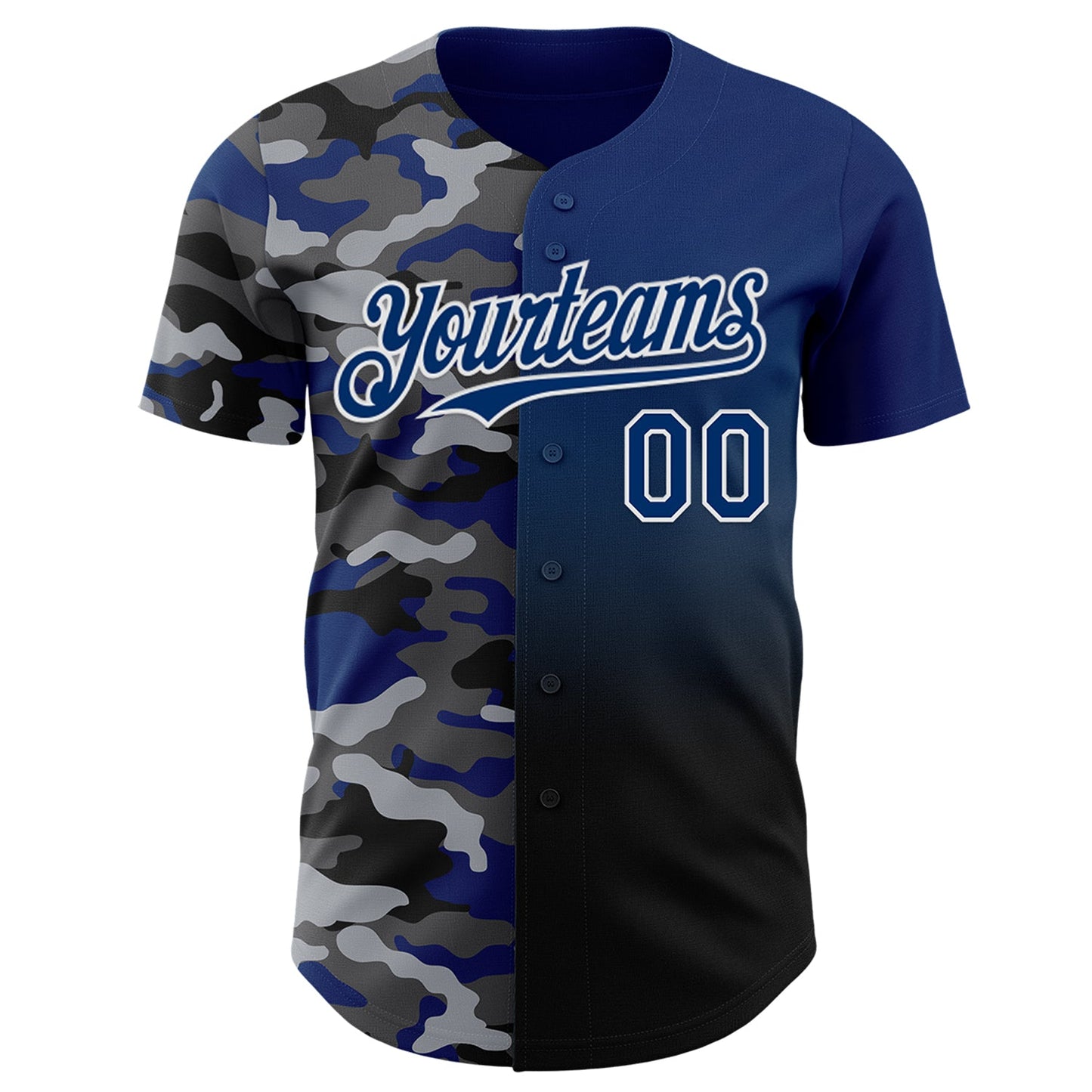 Custom US Navy Blue Black-White Half Camo Ombre Authentic Baseball Jersey view 2