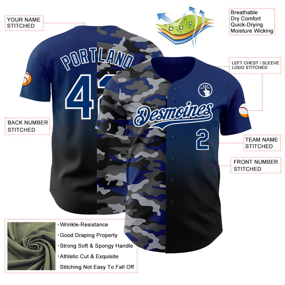 Custom US Navy Blue Black-White Half Camo Ombre Authentic Baseball Jersey view 3