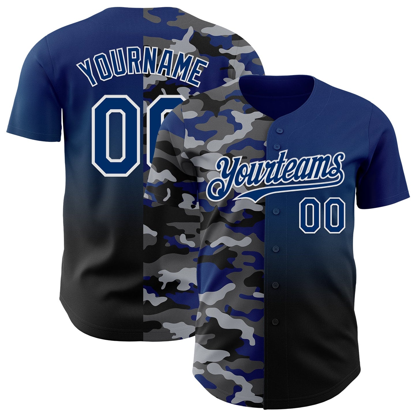 Custom US Navy Blue Black-White Half Camo Ombre Authentic Baseball Jersey - Main View