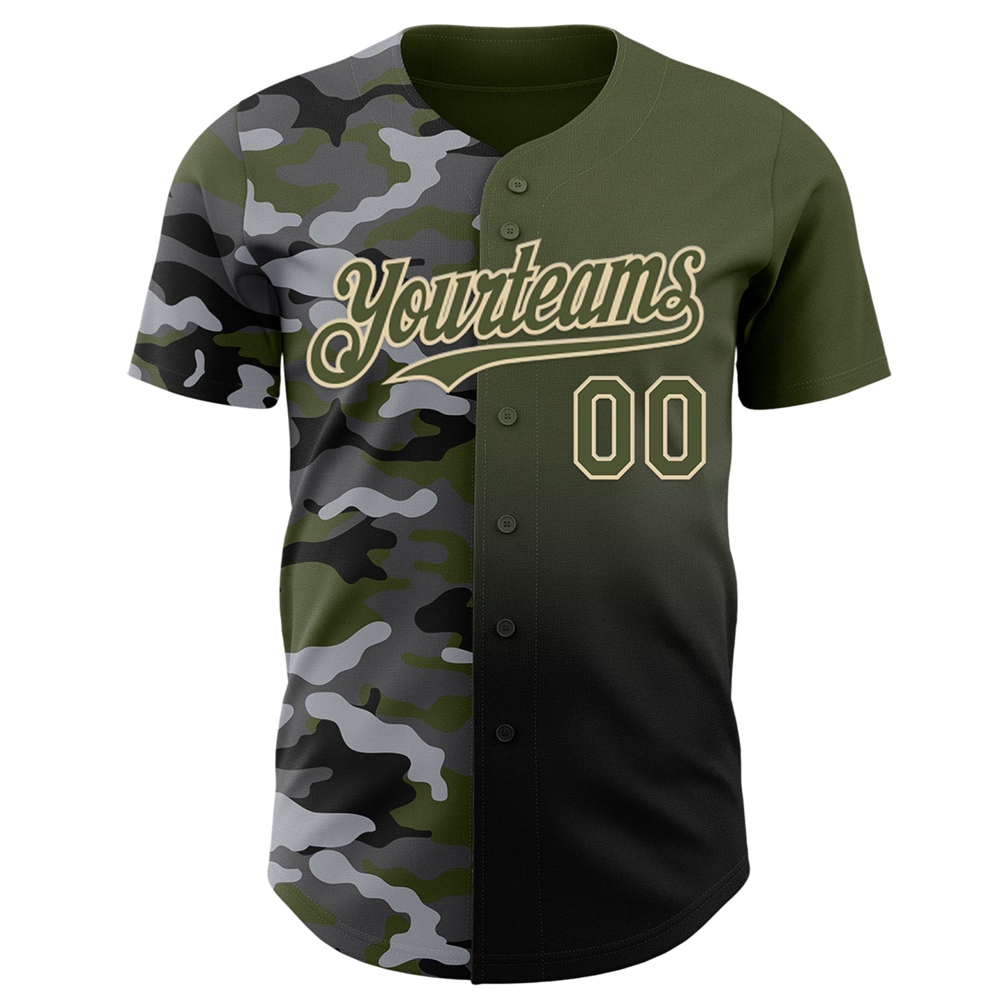 Custom Olive Black-City Cream Half Camo Ombre Authentic Baseball Jersey view 2