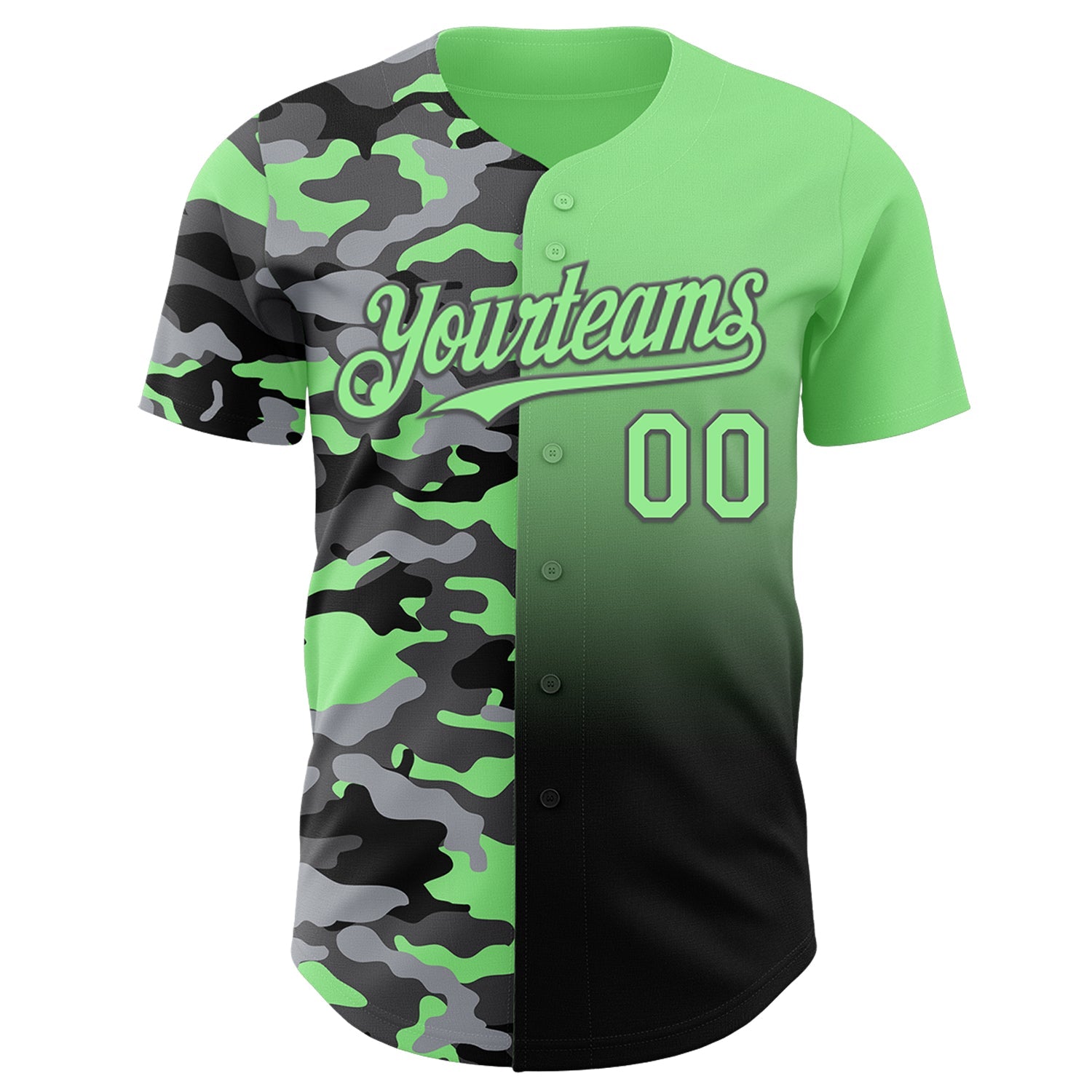 Custom Pea Green Black-Steel Gray Half Camo Ombre Authentic Baseball Jersey view 2
