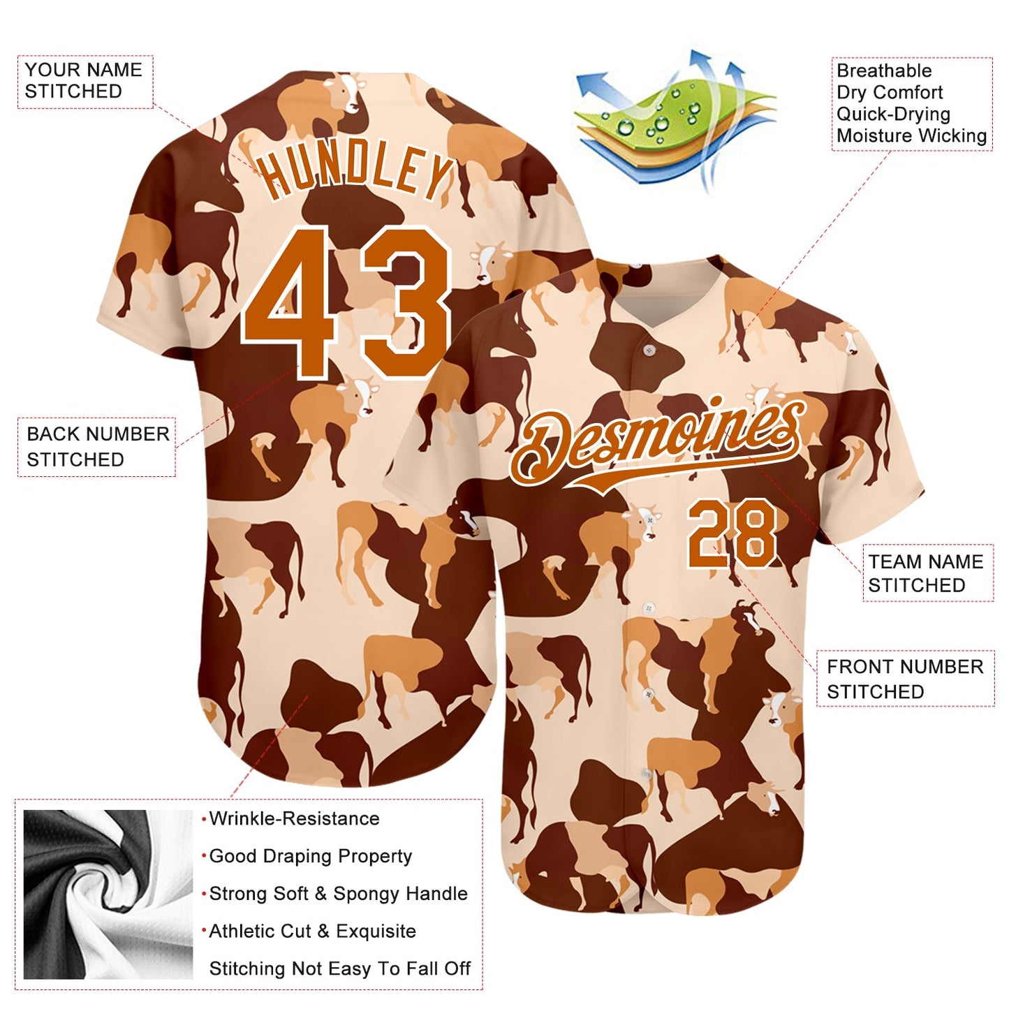 Custom Cream Texas Orange-White 3D Pattern Design Ox Authentic Baseball Jersey view 3