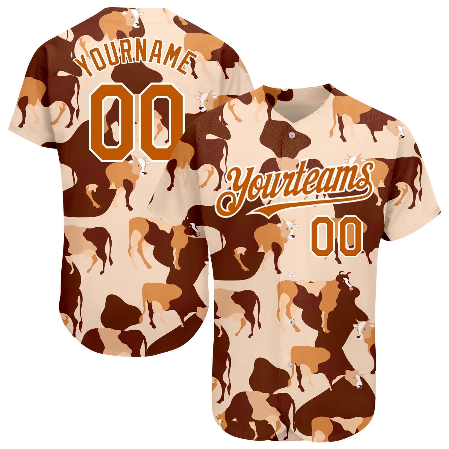 Custom Cream Texas Orange-White 3D Pattern Design Ox Authentic Baseball Jersey - Main View