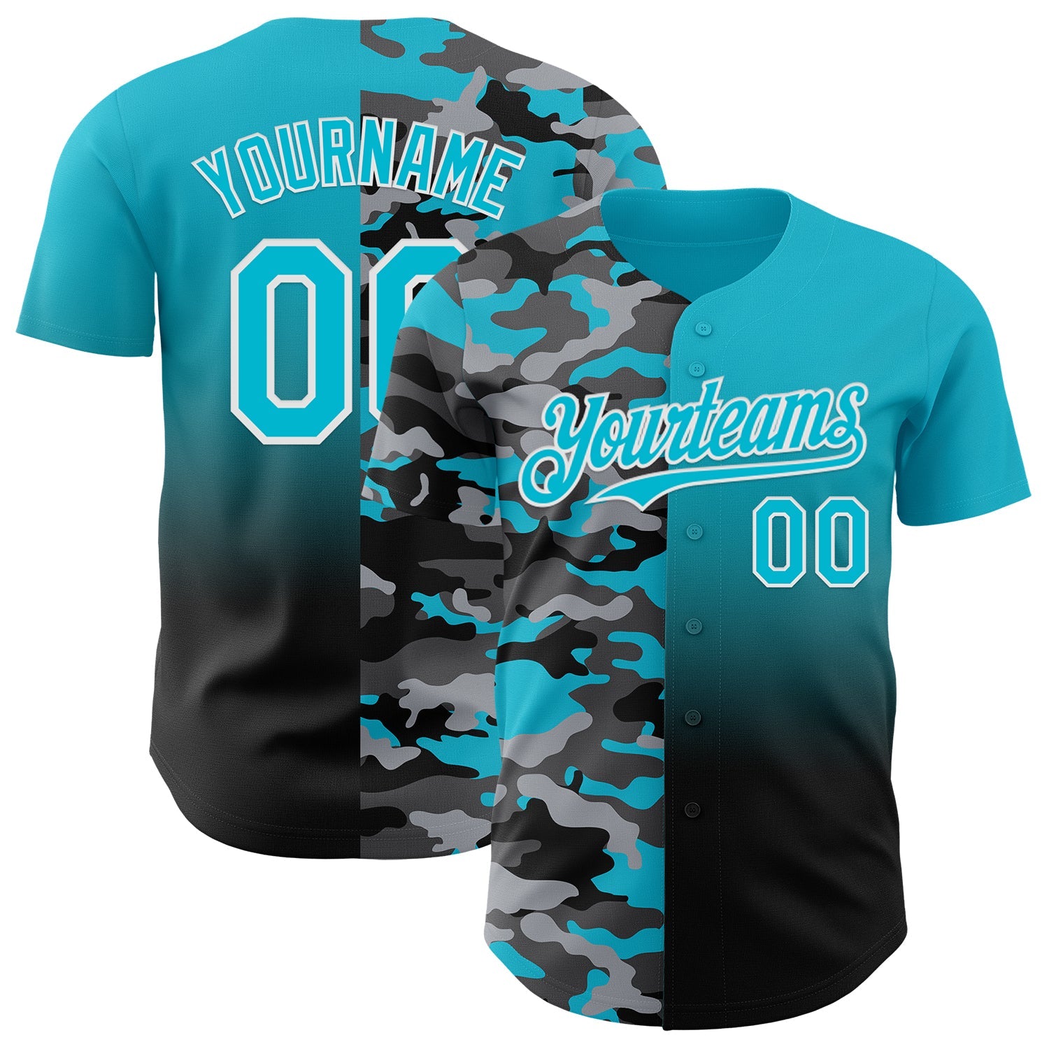 Custom Lakes Blue Black-White Half Camo Ombre Authentic Baseball Jersey - Main View