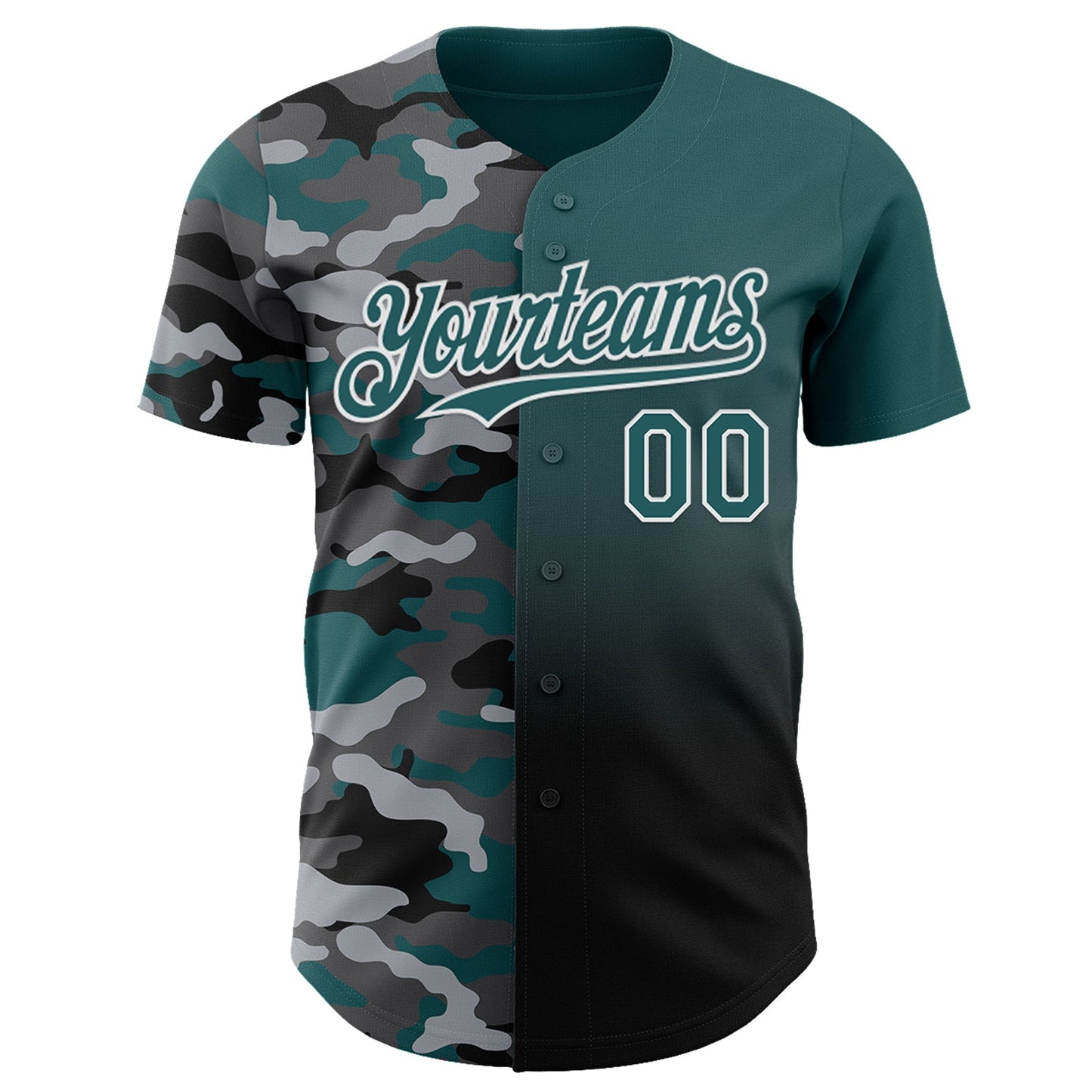 Custom Midnight Green Black-White Half Camo Ombre Authentic Baseball Jersey view 2