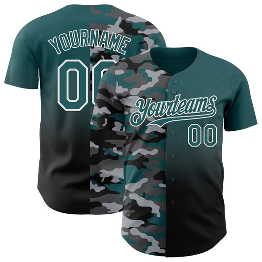 Custom Midnight Green Black-White Half Camo Ombre Authentic Baseball Jersey - Main View