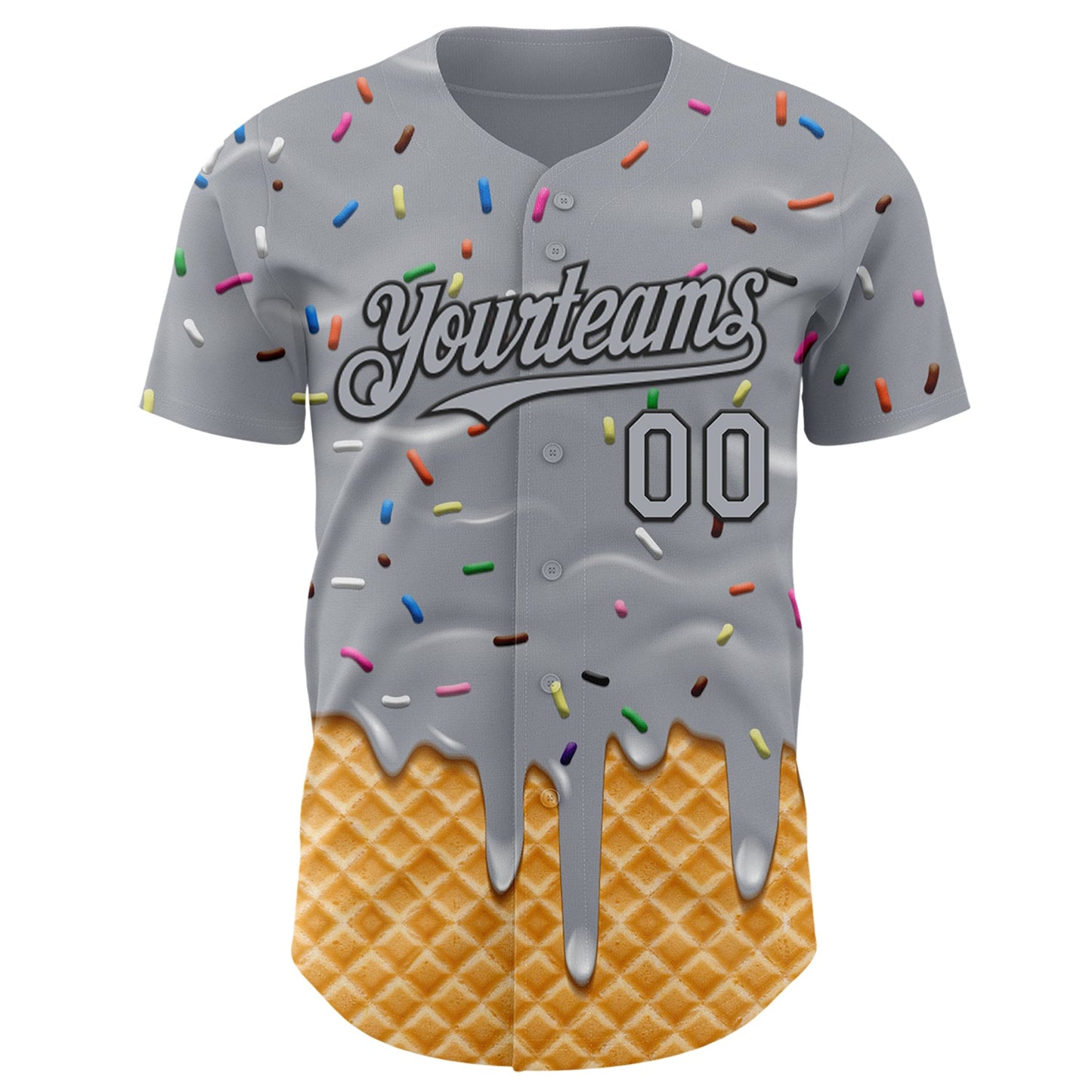 Custom Gray-Black Ice Cream Waffle Foodie Dessert Authentic Baseball Jersey view 2