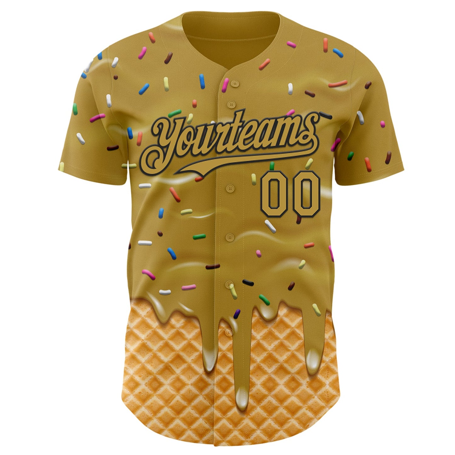 Custom Old Gold-Black Ice Cream Waffle Foodie Dessert Authentic Baseball Jersey view 2