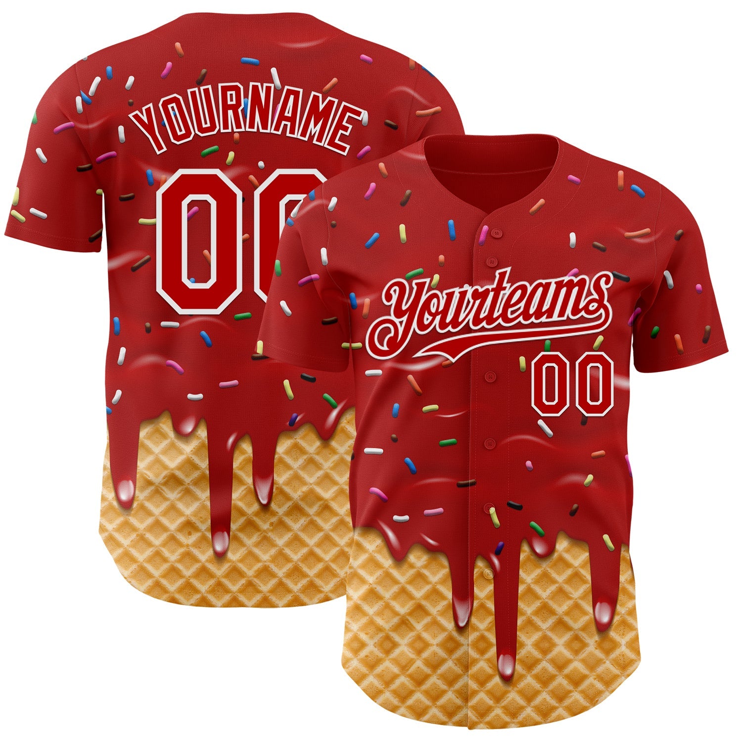 Custom Red-White Ice Cream Waffle Foodie Dessert Authentic Baseball Jersey - Main View