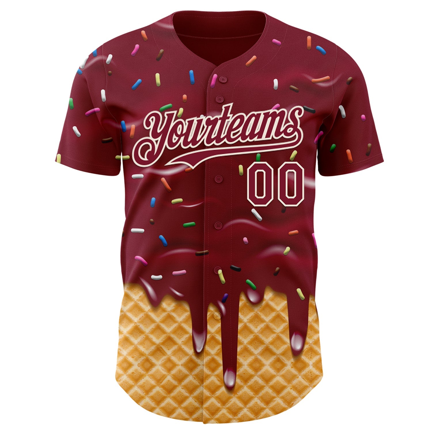 Custom Crimson-Cream Ice Cream Waffle Foodie Dessert Authentic Baseball Jersey view 2