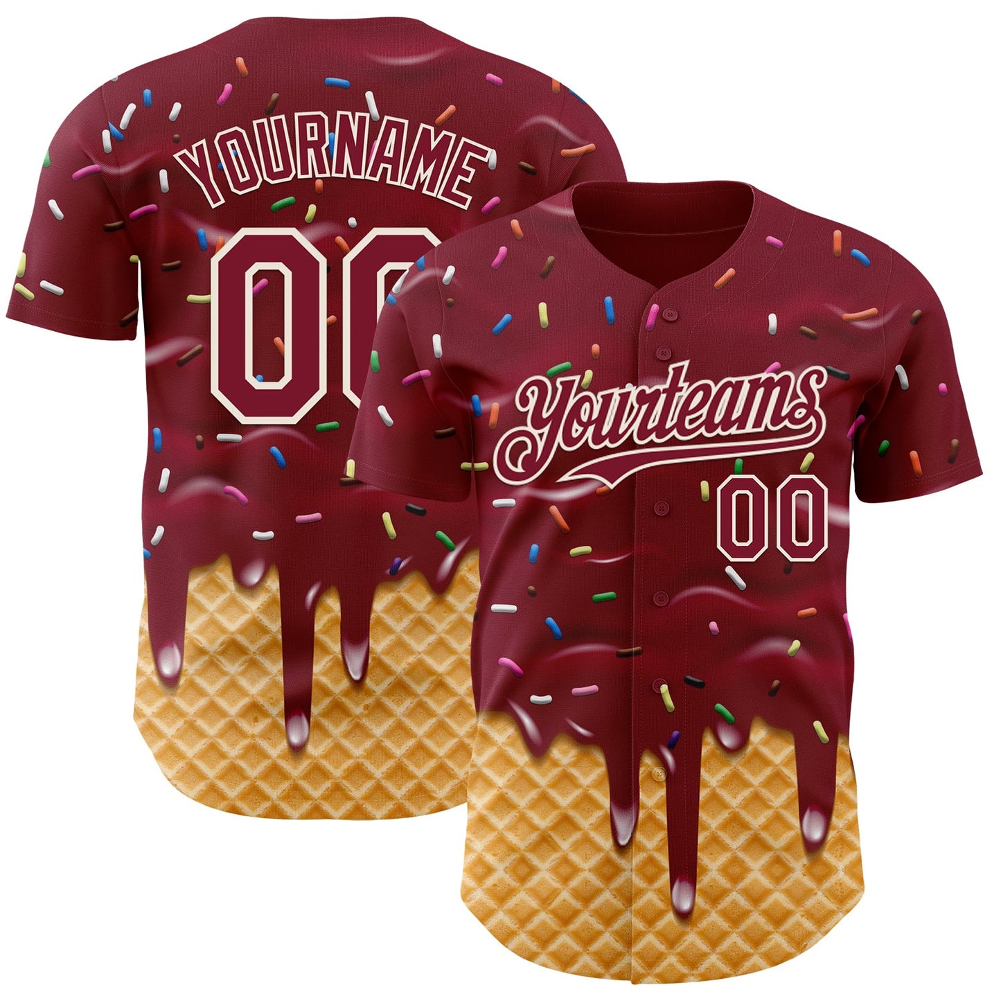 Custom Crimson-Cream Ice Cream Waffle Foodie Dessert Authentic Baseball Jersey - Main View