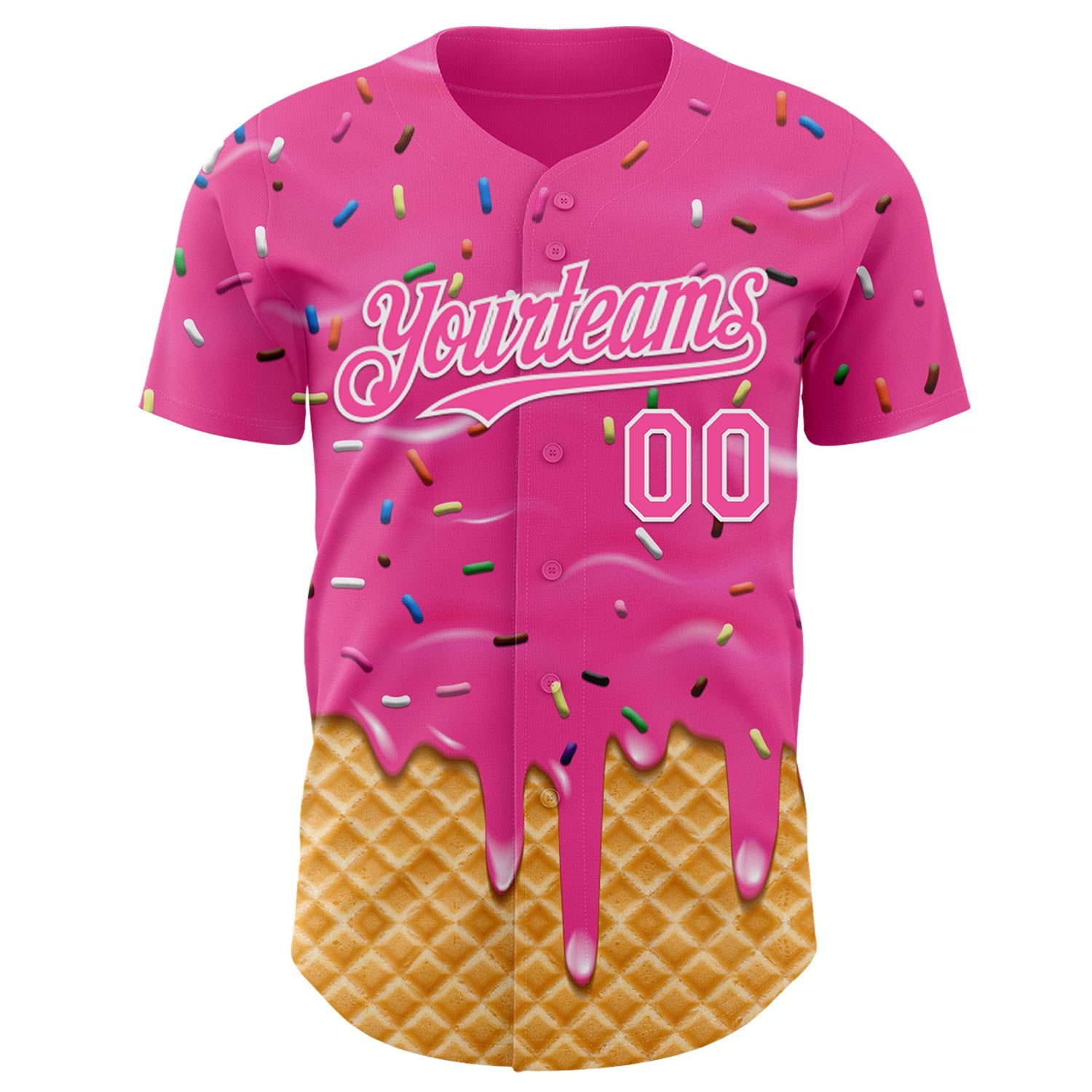 Custom Pink-White Ice Cream Waffle Foodie Dessert Authentic Baseball Jersey view 2