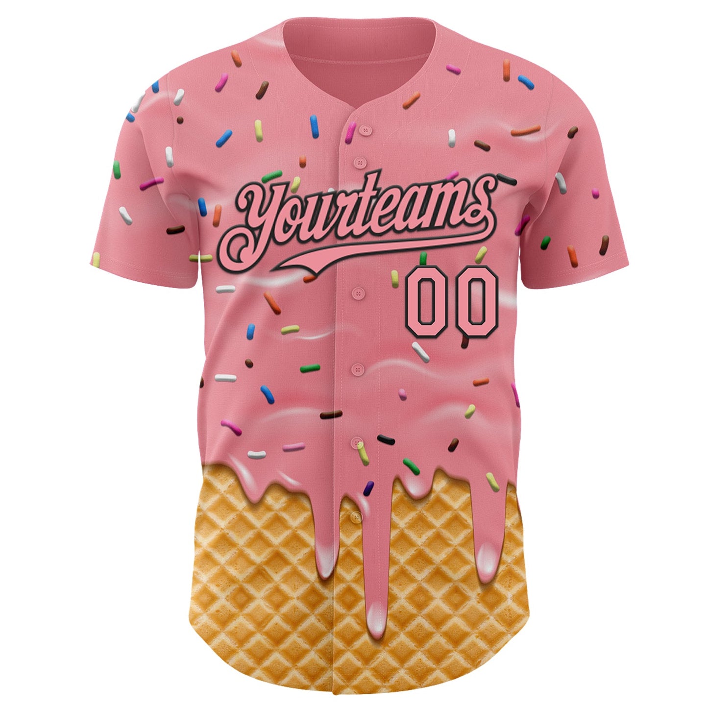 Custom Medium Pink-Black Ice Cream Waffle Foodie Dessert Authentic Baseball Jersey view 2