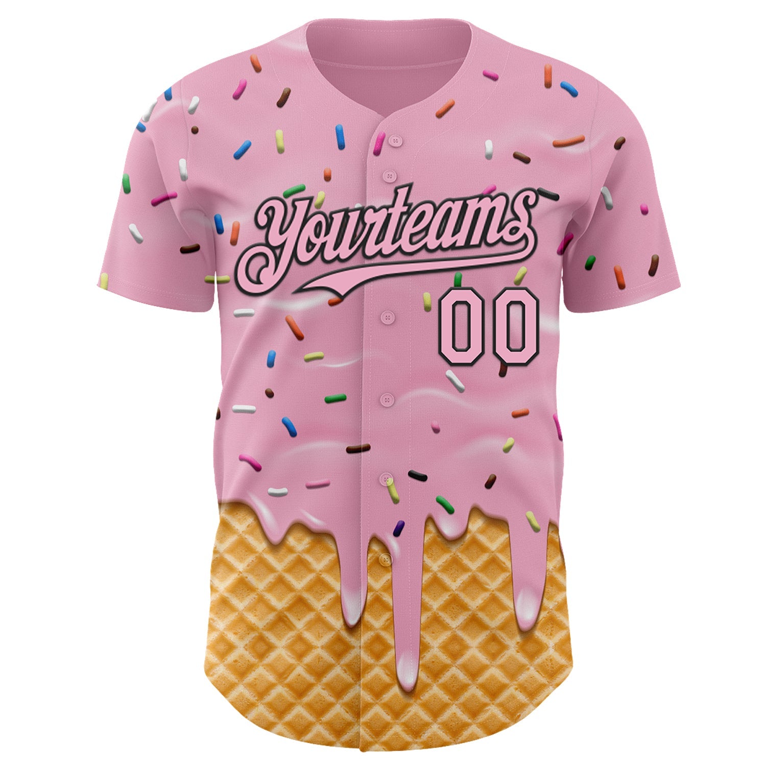 Custom Light Pink-Black Ice Cream Waffle Foodie Dessert Authentic Baseball Jersey view 2