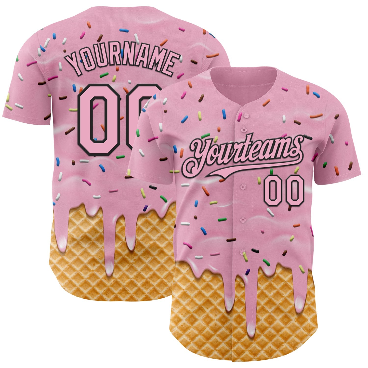 Custom Light Pink-Black Ice Cream Waffle Foodie Dessert Authentic Baseball Jersey - Main View