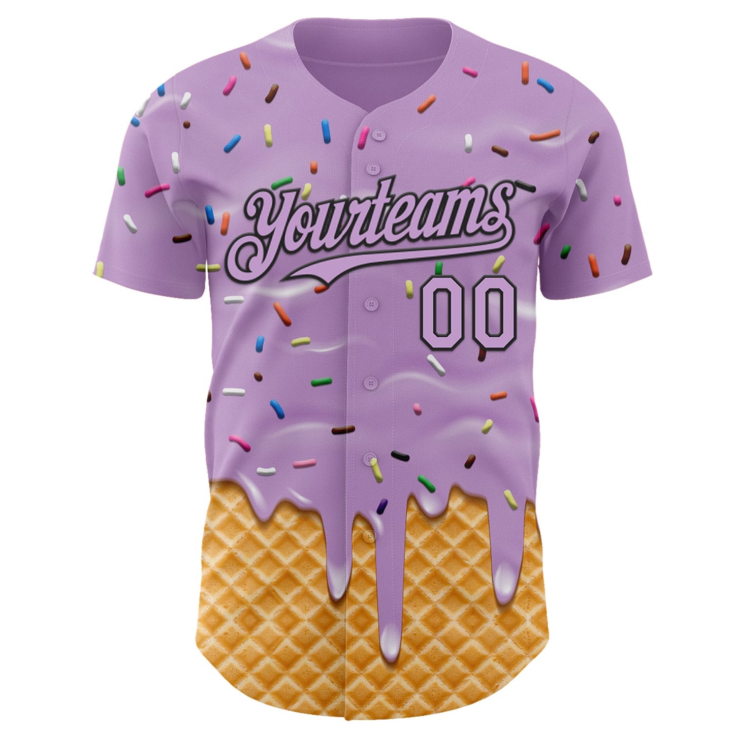 Custom Light Purple-Black Ice Cream Waffle Foodie Dessert Authentic Baseball Jersey view 2