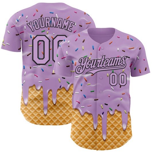 Custom Light Purple-Black Ice Cream Waffle Foodie Dessert Authentic Baseball Jersey - Main View